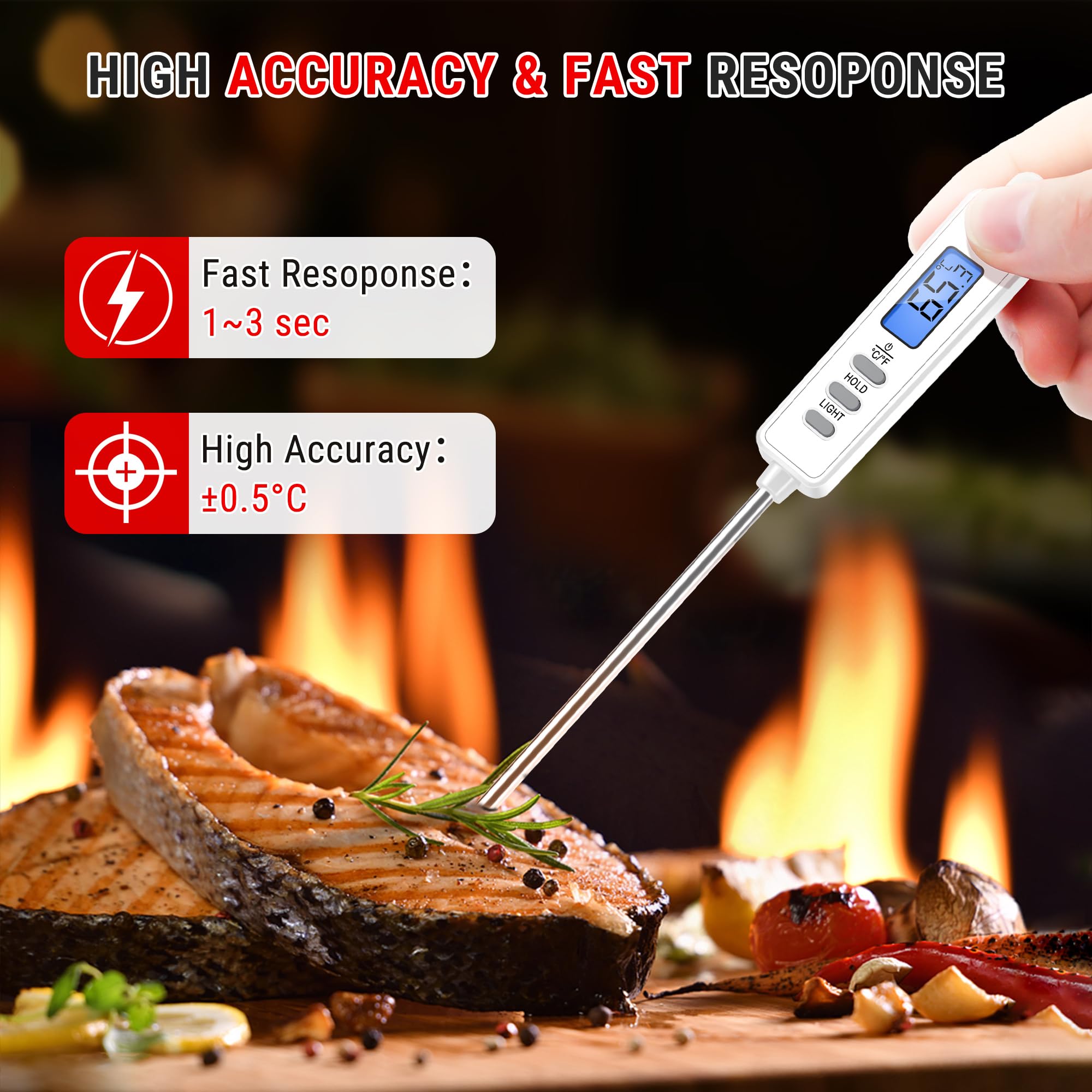 TempPro TP01 Termometro Carne Digitale Bianco Sonda Lunga