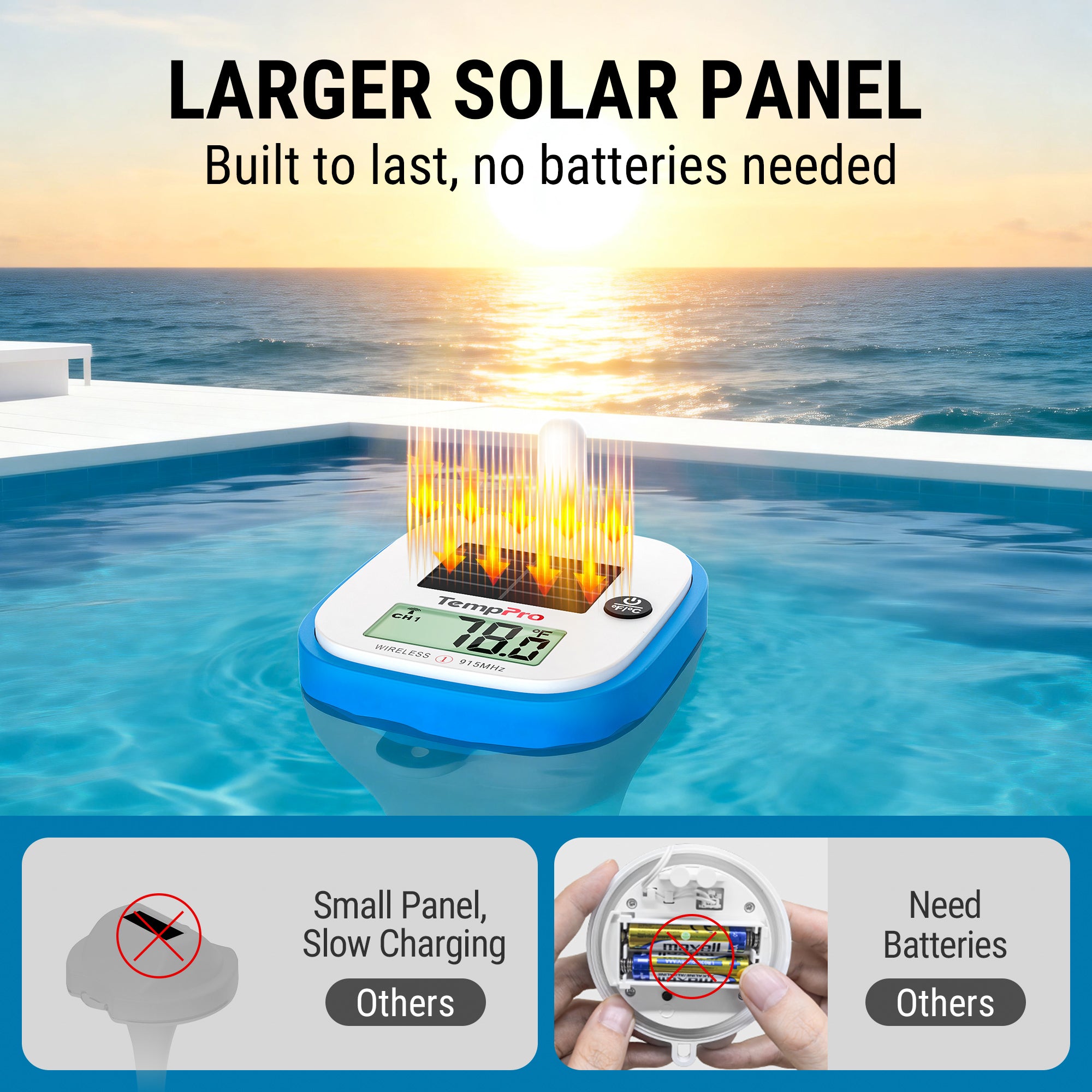 TempPro TP212B Termometro Piscina Wireless Solare 150 m