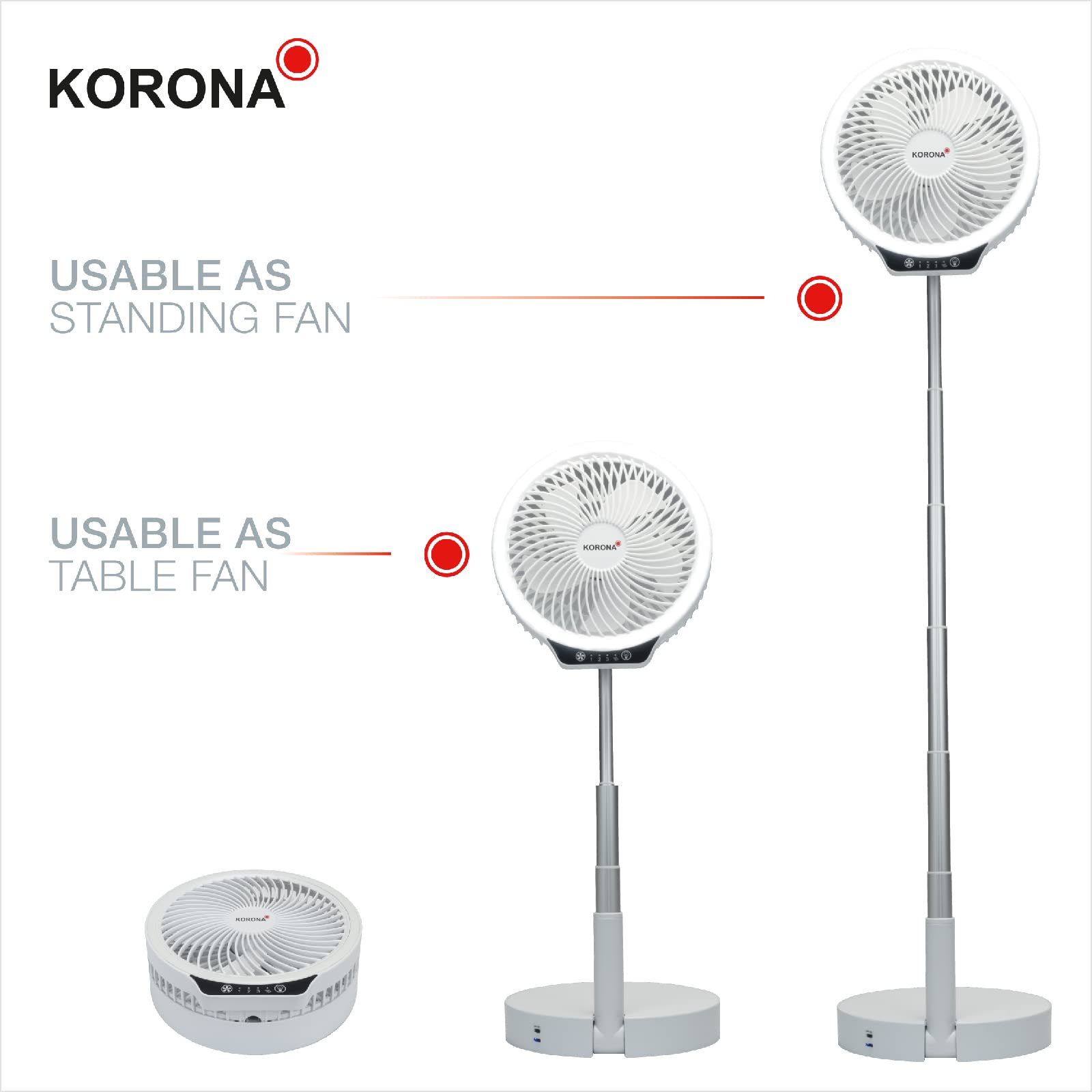 Korona 81010 Ventilatore Pieghevole a Batteria LED USB