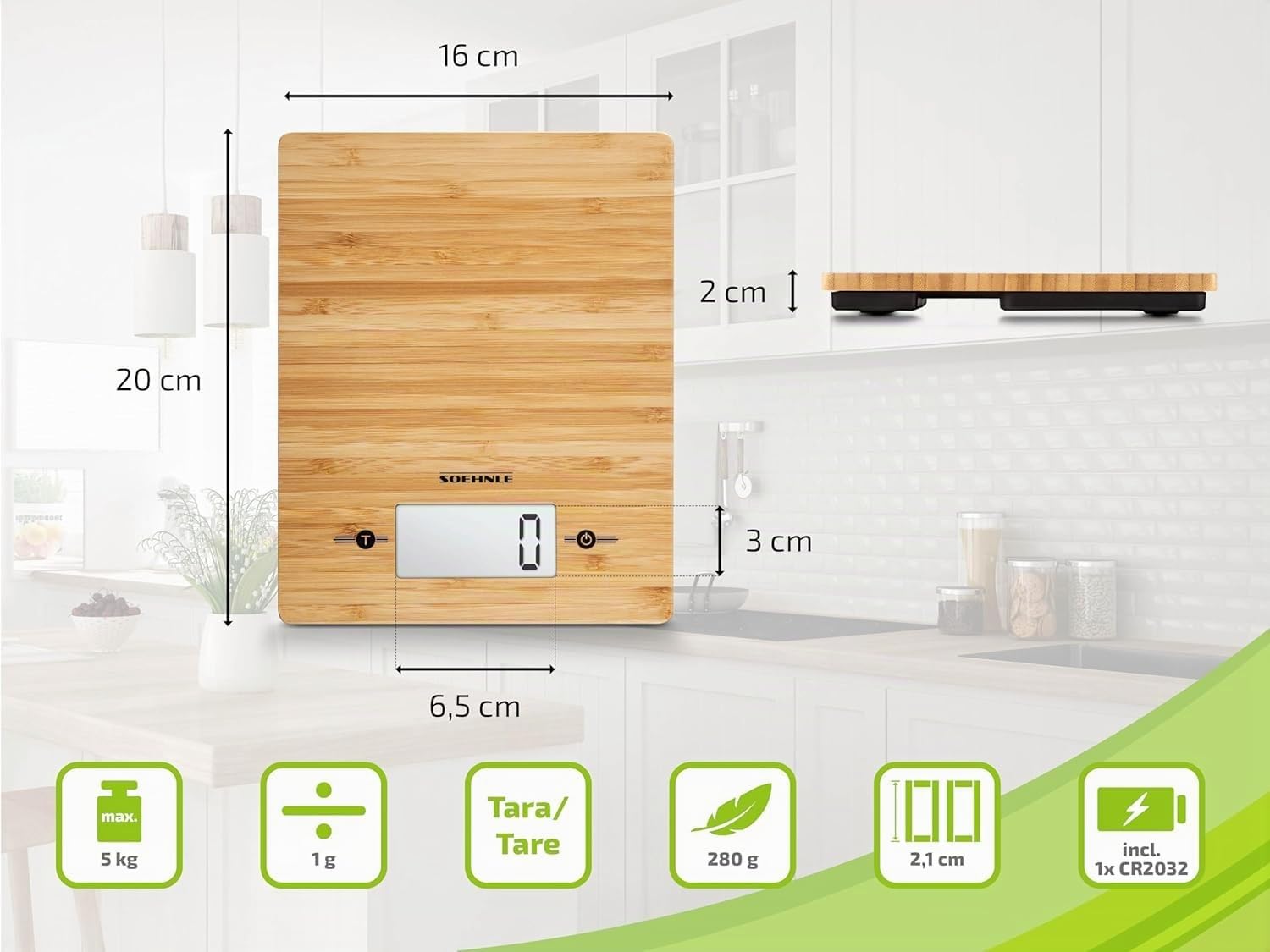 Soehnle Bamboo bilancia cucina digitale 5 kg sensor-touch