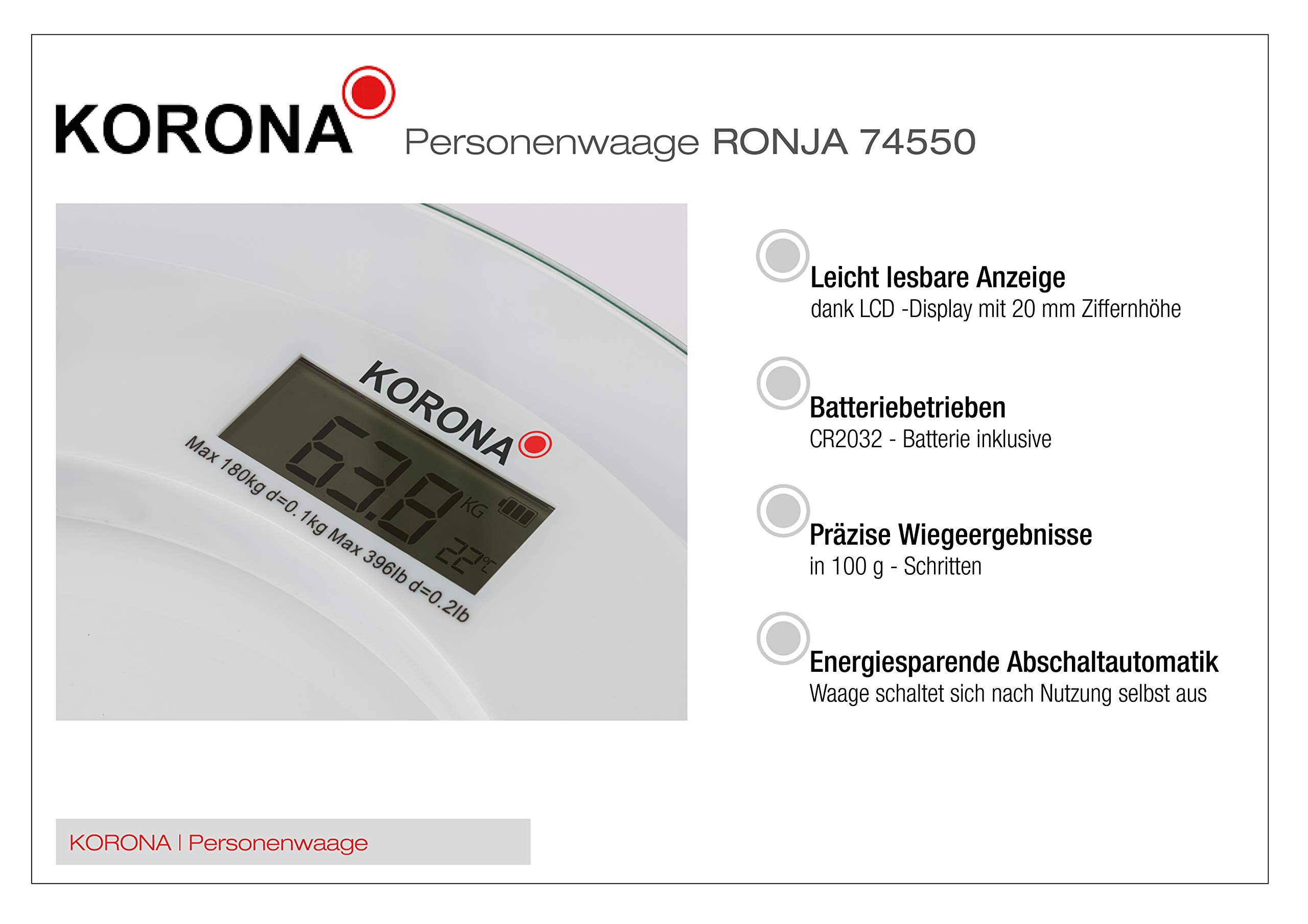 Korona Ronja 74550 bilancia pesapersone digitale vetro 180 kg