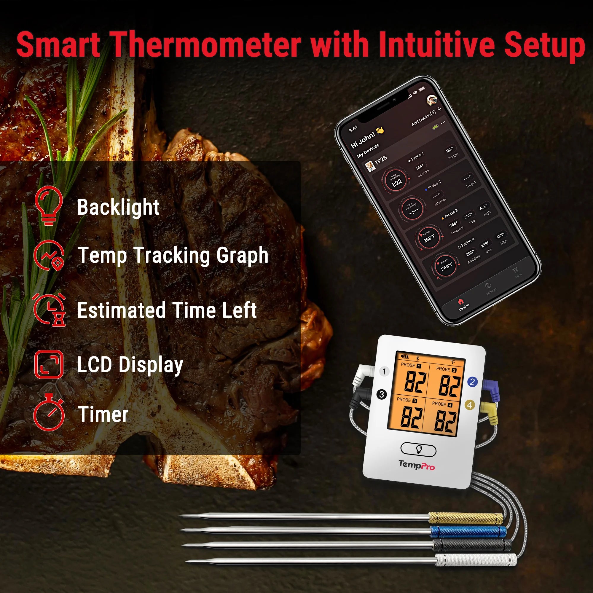 TempPro TempSync PRO TP25 Termometro Carne 4 Sonde