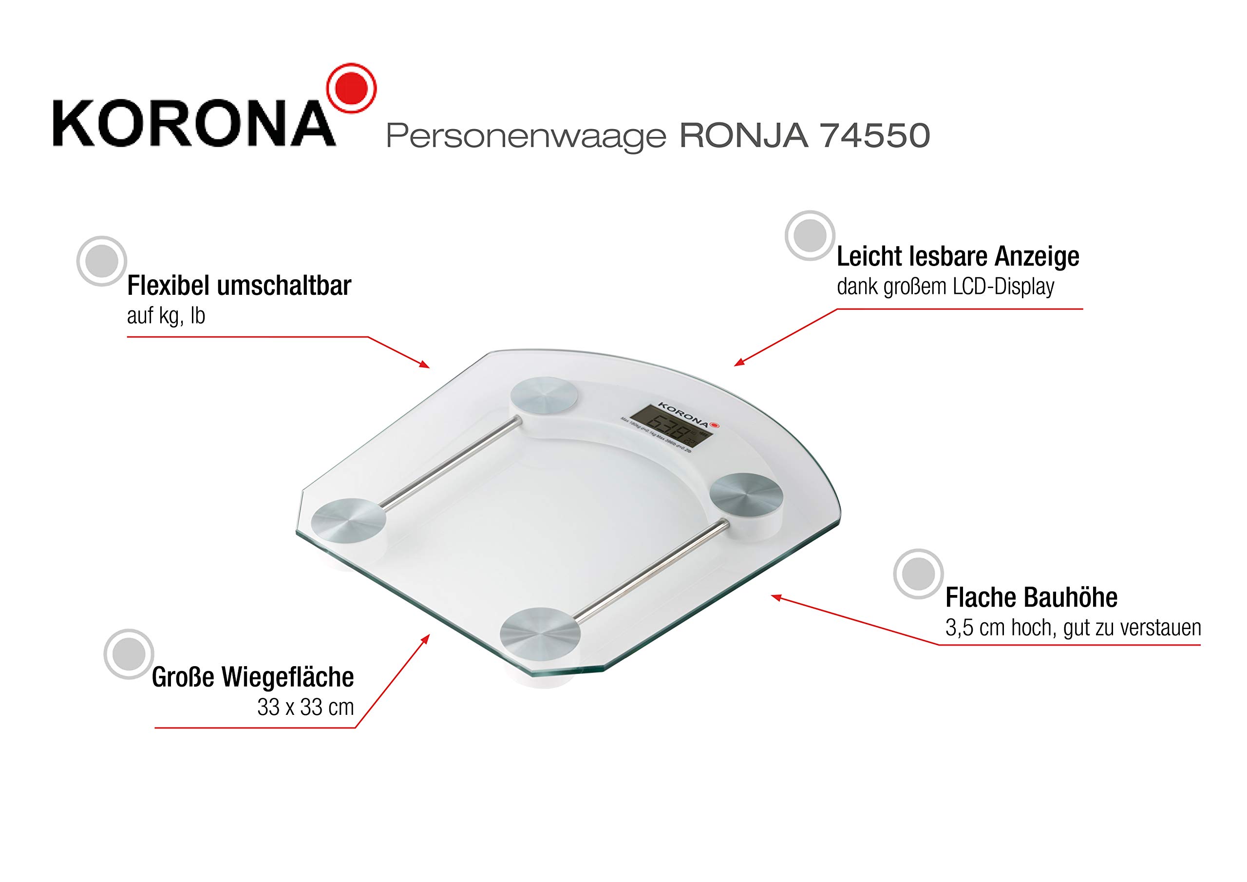 Korona Ronja 74550 bilancia pesapersone digitale vetro 180 kg