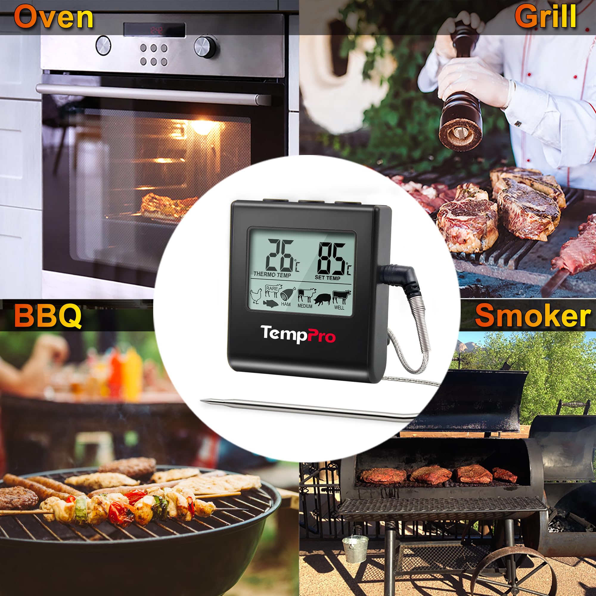 ThermoPro TP16B Termometro Carne Forno Nero 1 Sonda