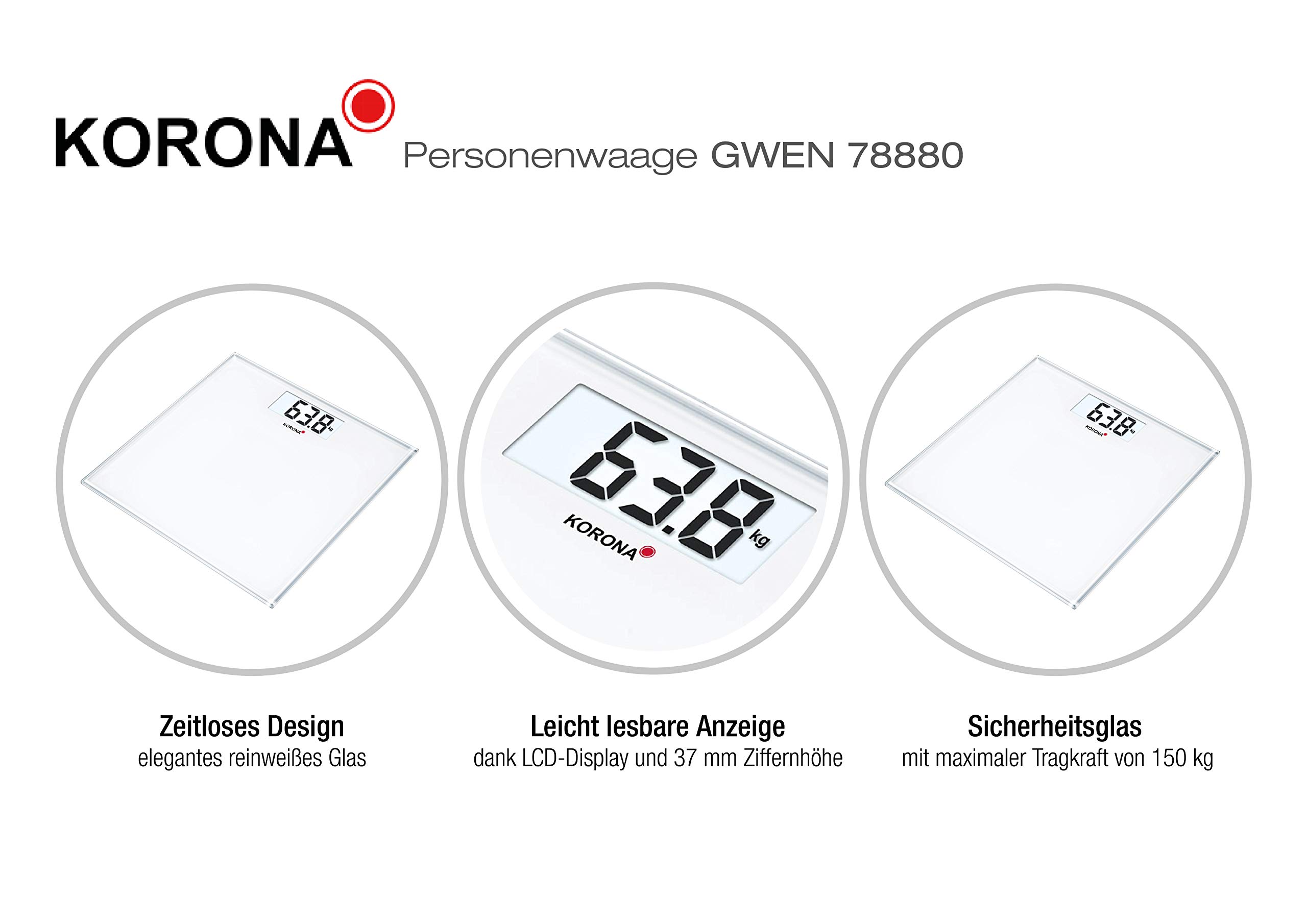 Korona Gwen bilancia pesapersone vetro bianco 150 kg