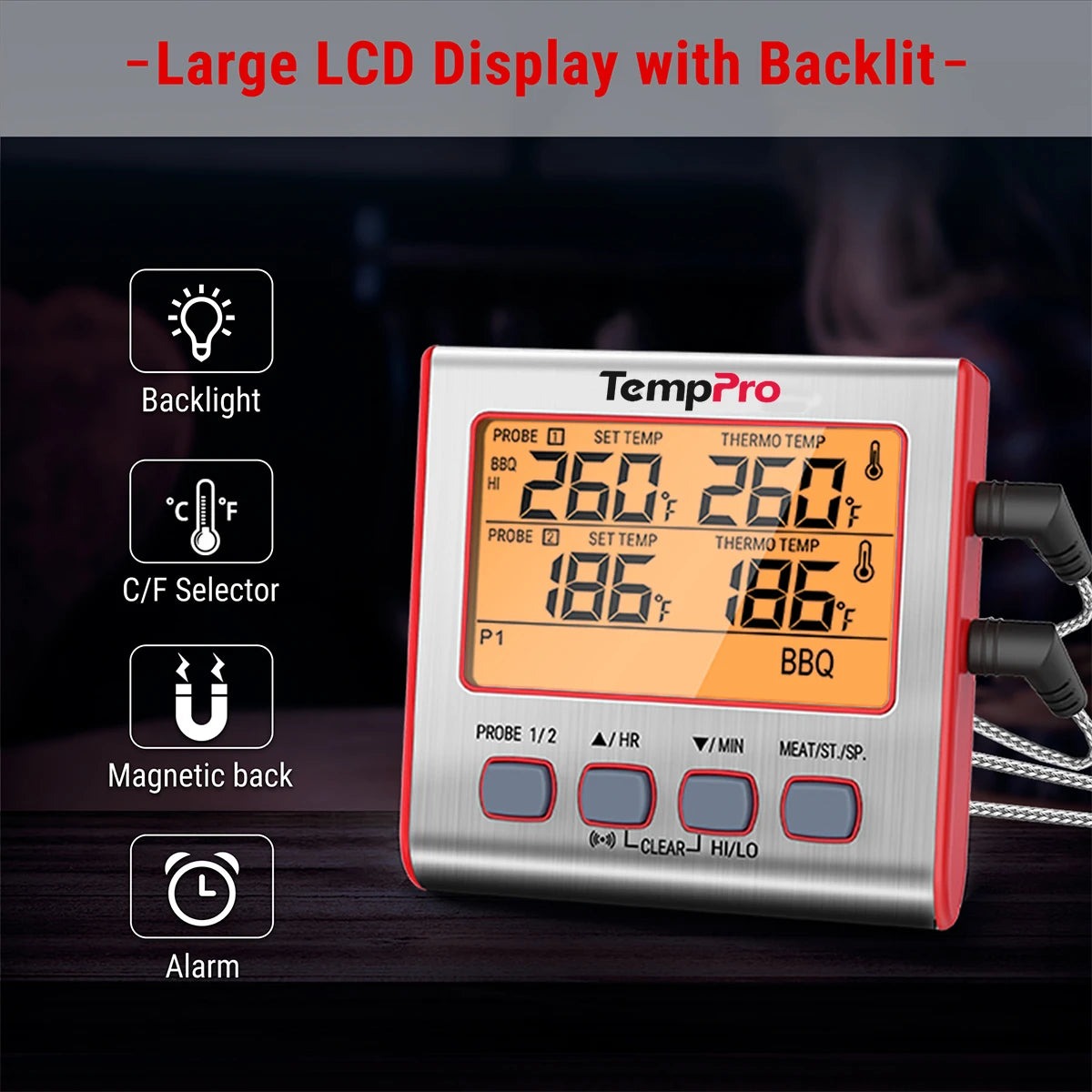 TempPro TP17W Termometro Carne Doppia Sonda Timer