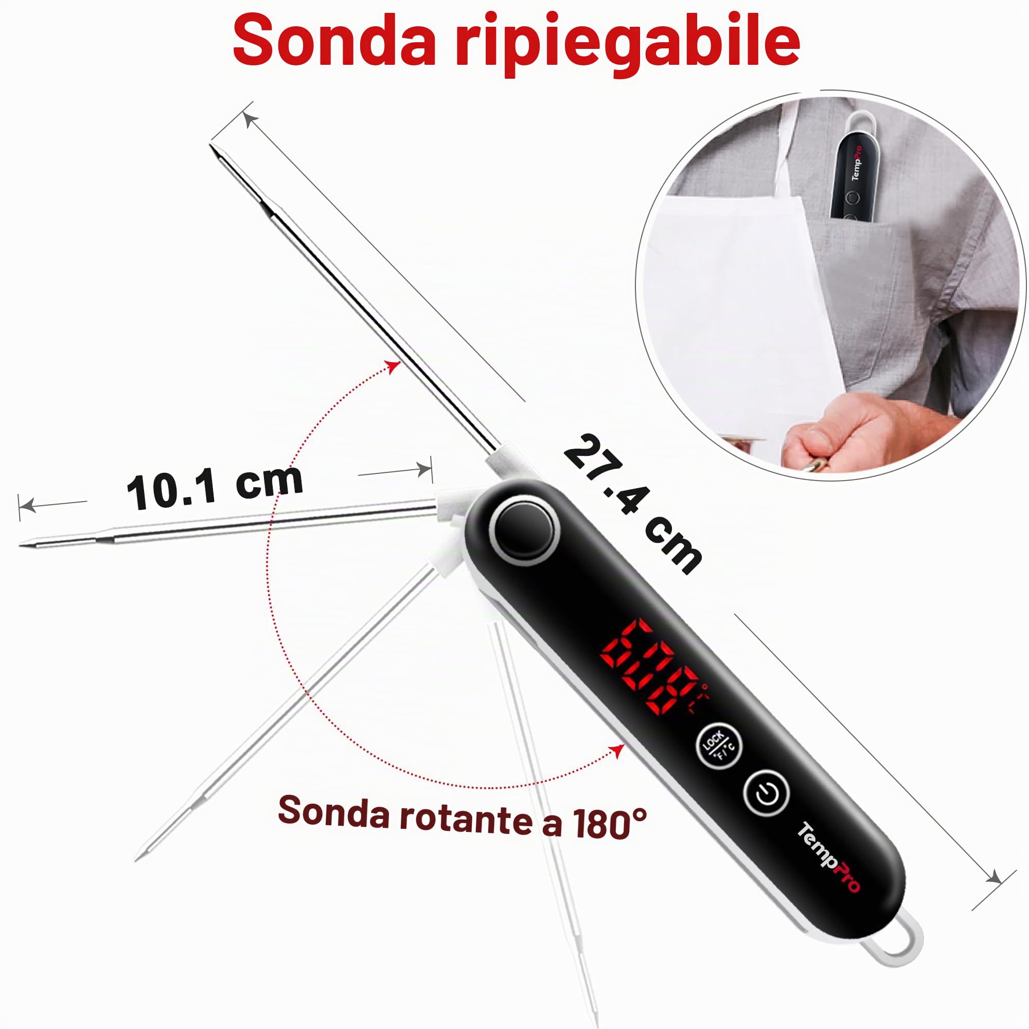 ThermoPro TP18 Termometro Carne Digitale Pieghevole 3 Secondi