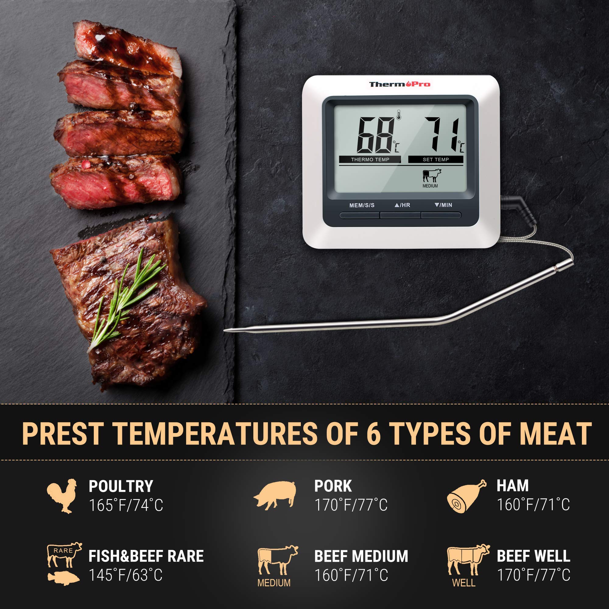 ThermoPro TP04 Termometro Carne Digitale Sonda Timer