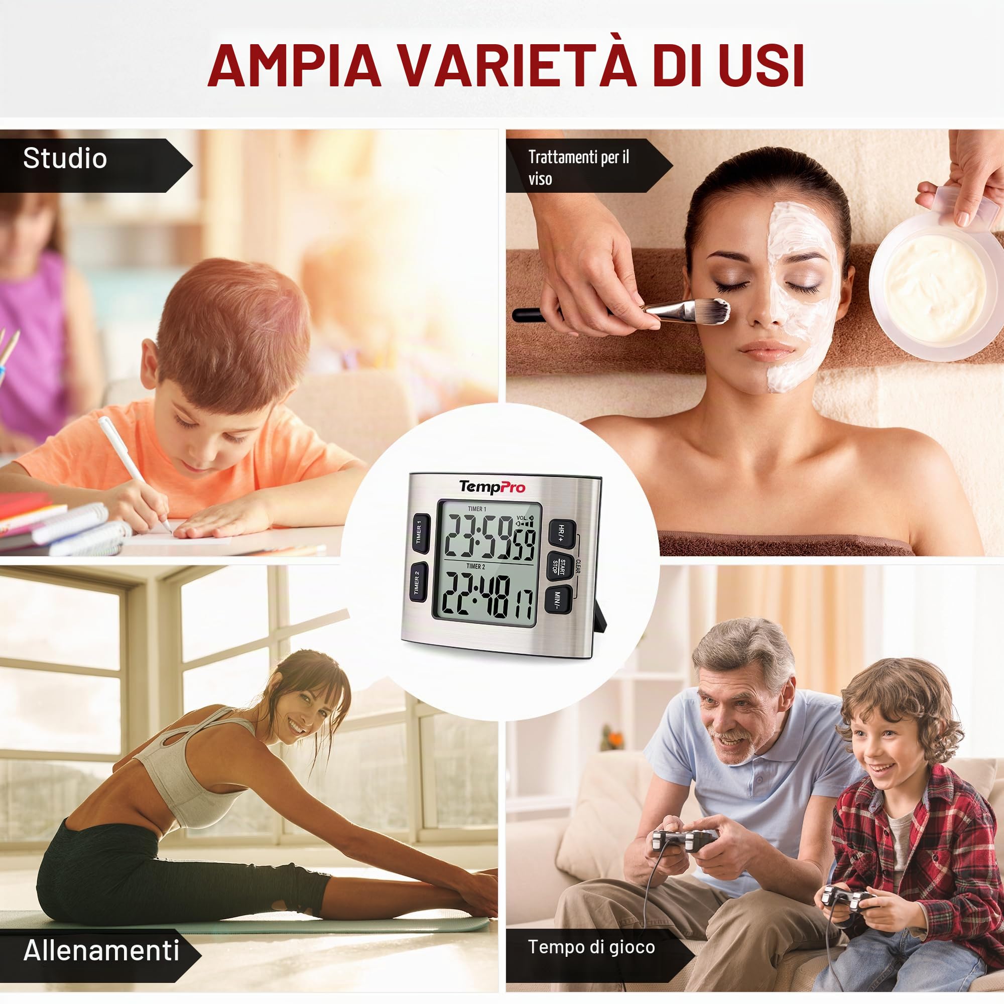 TempPro TM02 timer cucina digitale doppio acciaio aggiornata
