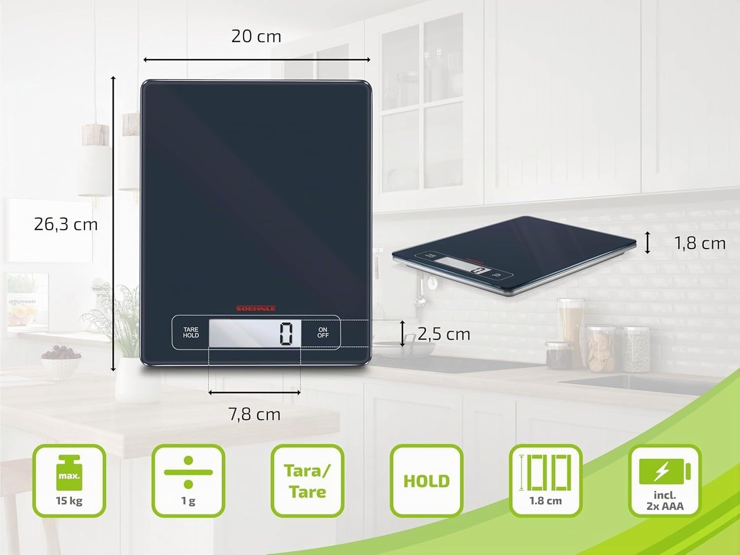 Soehnle Page Profi 67080 Bilancia Cucina Digitale Antracite 15 kg