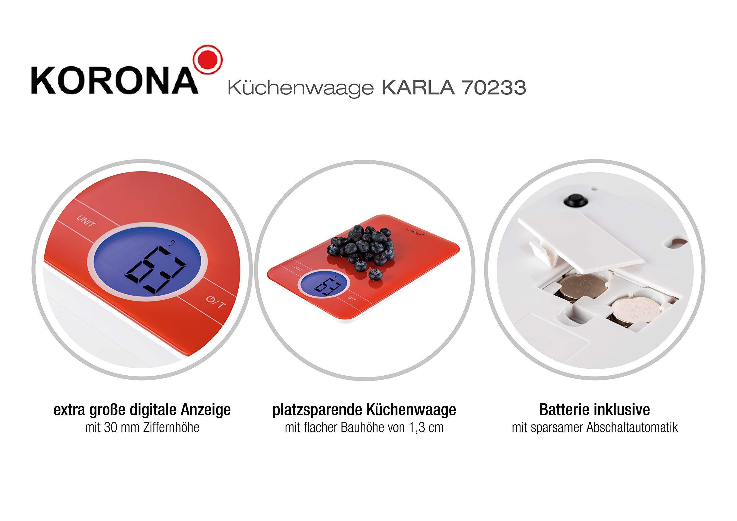 Korona Karla 70233 Bilancia Cucina 5 kg Rossa
