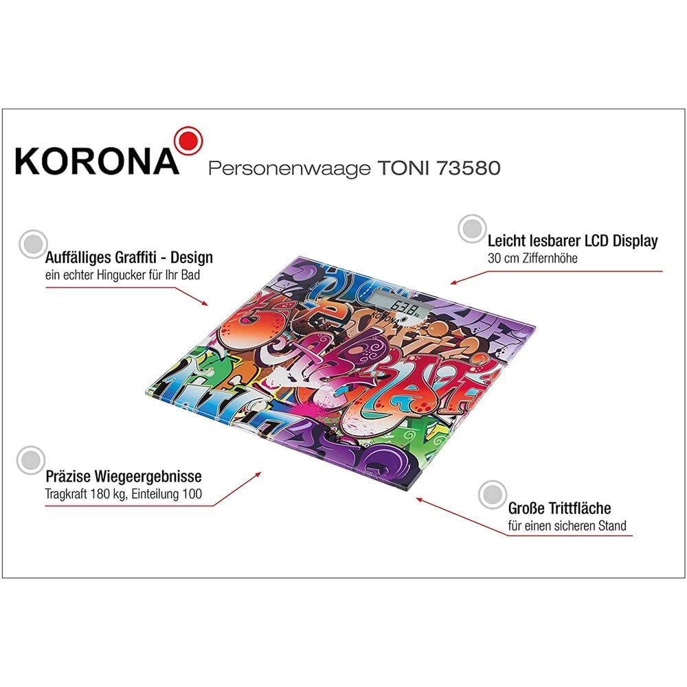 Korona 73580 Toni Bilancia pesapersone vetro graffiti 180 kg