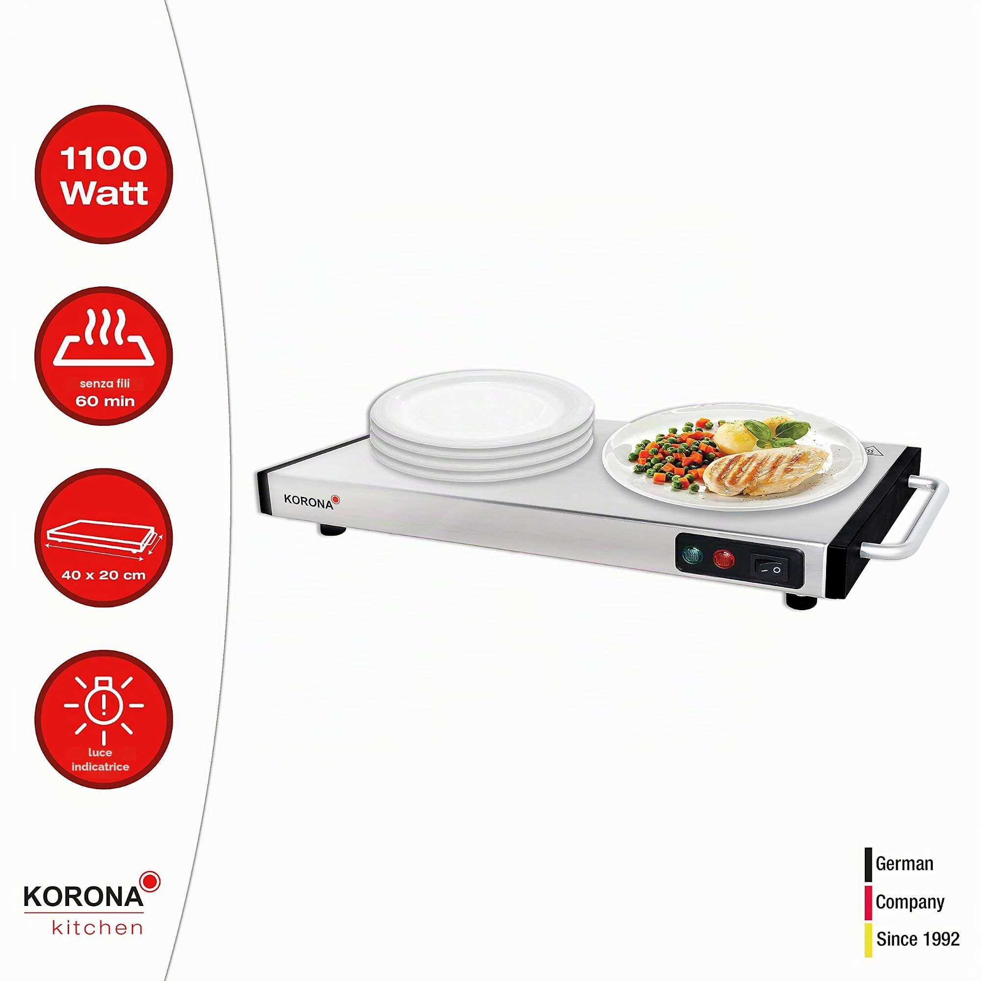 Korona 59500 piastra riscaldante 40x20 cm senza fili 1100 W