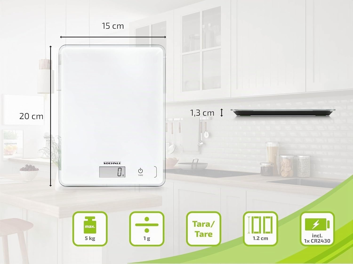 Soehnle Page Compact 300 Bilancia Cucina 5 kg Bianca