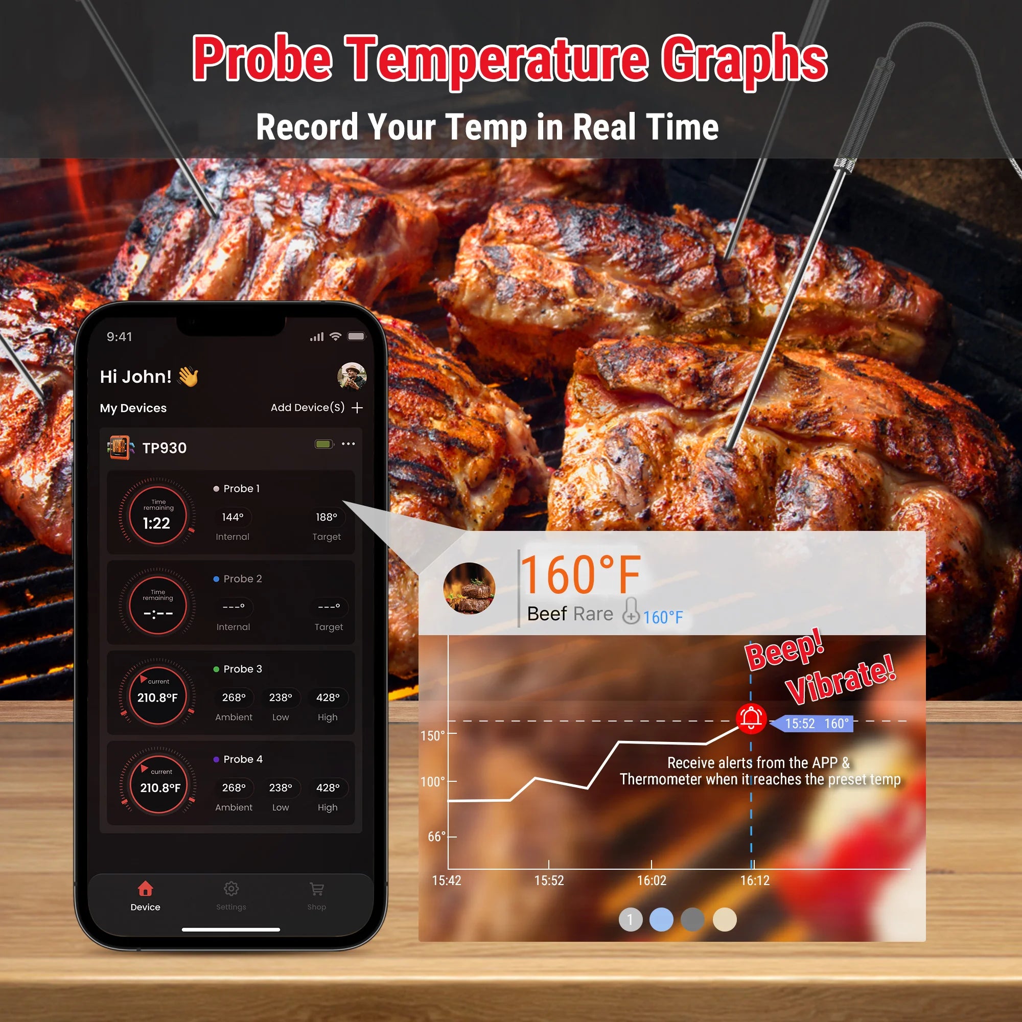 TempPro TempSync Pro TP930 Termometro Carne Wireless 4 Sonde