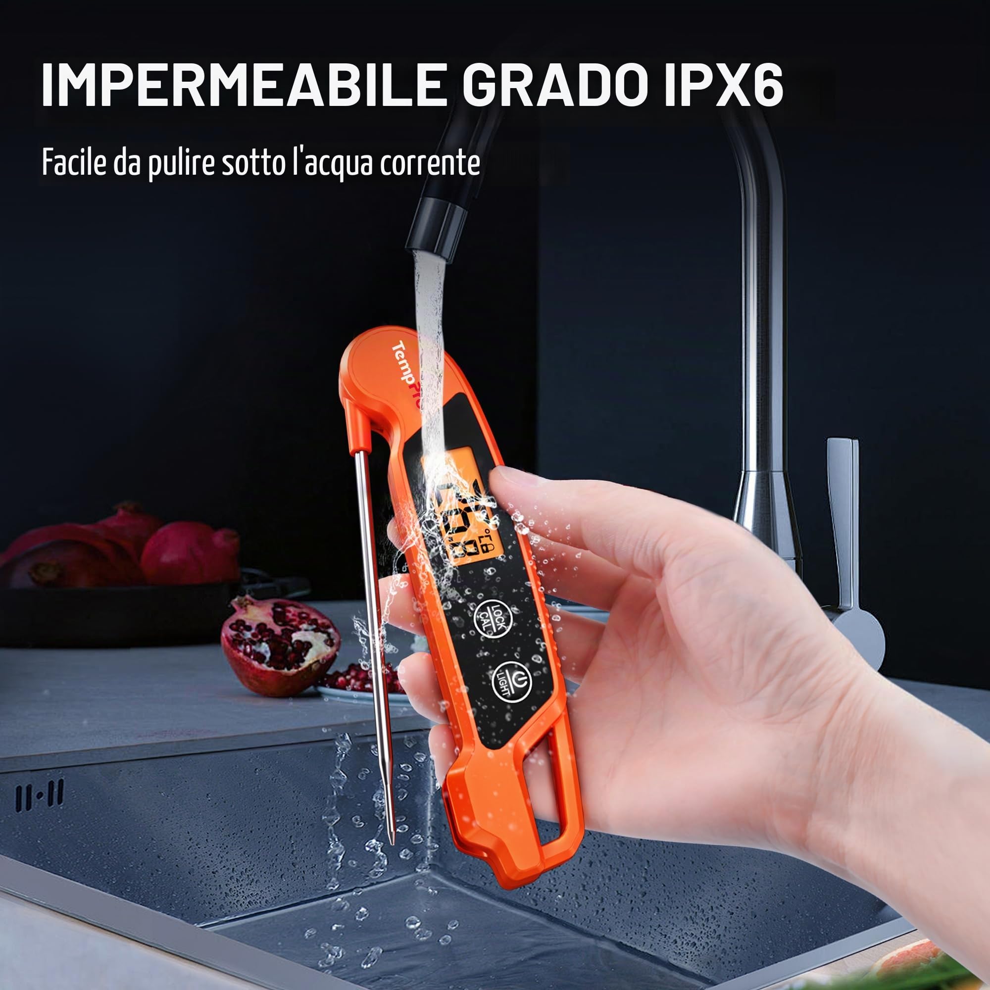 TempPro TP603 Termometro Carne Digitale Arancia IPX6