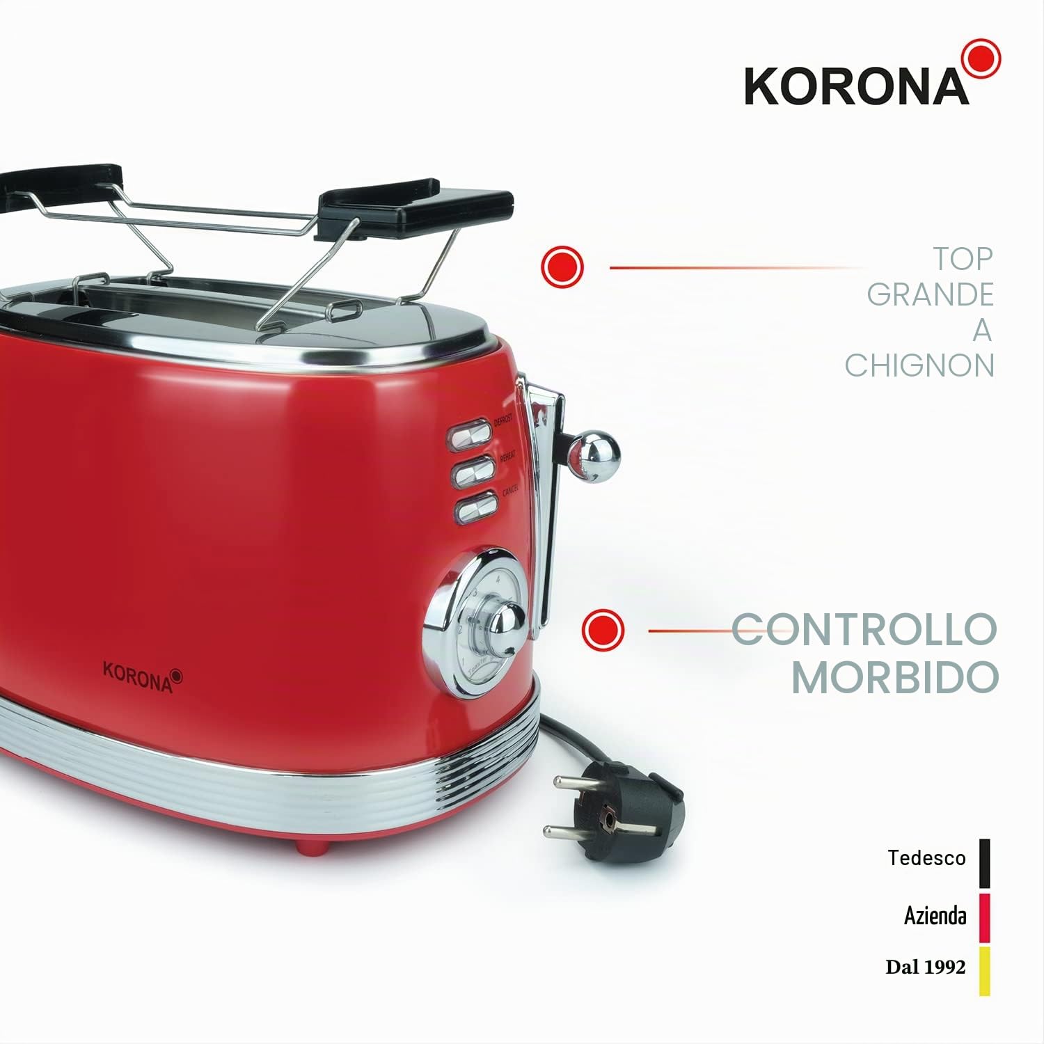 Korona 21668 Tostapane Retrò Rosso 2 Fette 850W