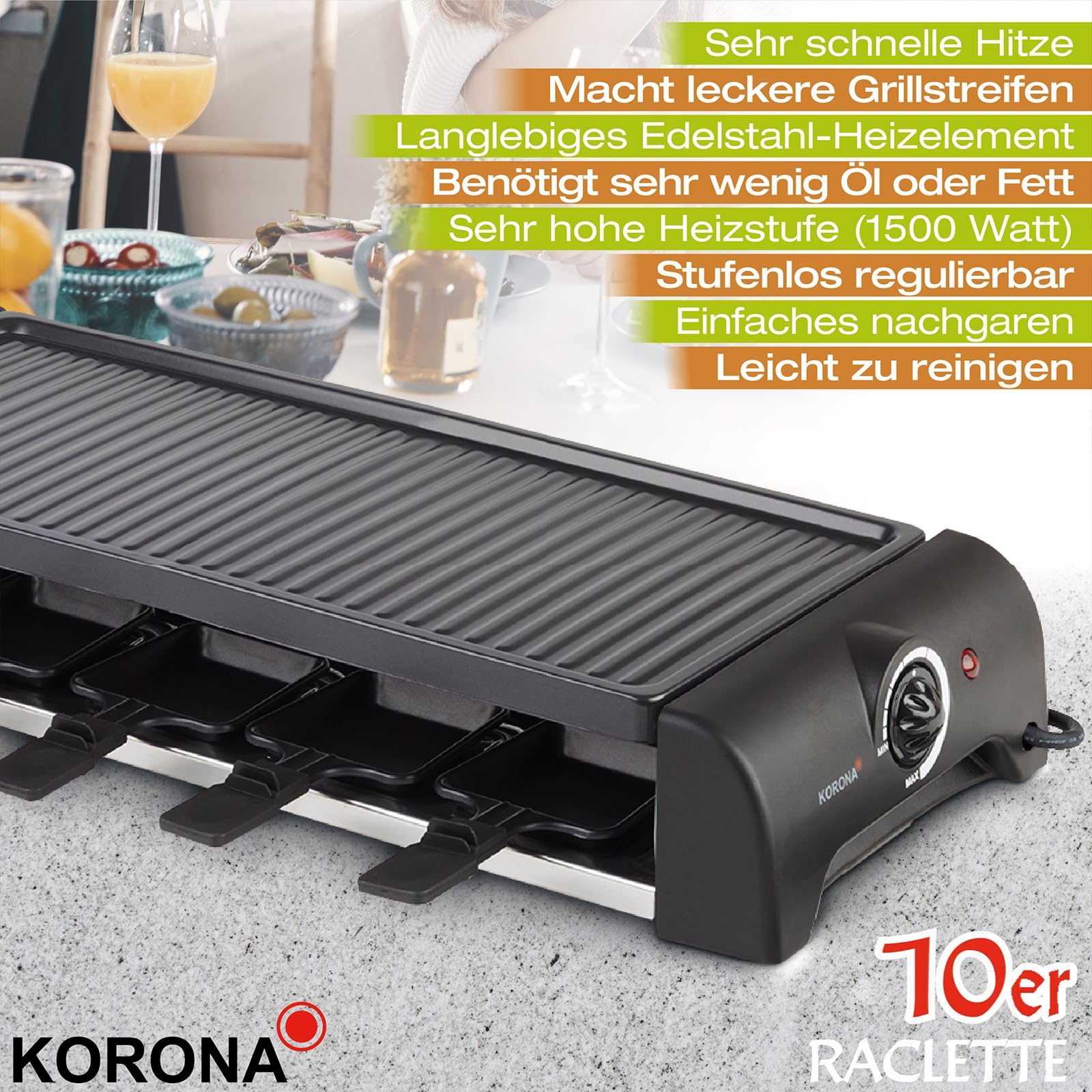 Korona 45060 Raclette 10 Persone 1500 W Antiaderente