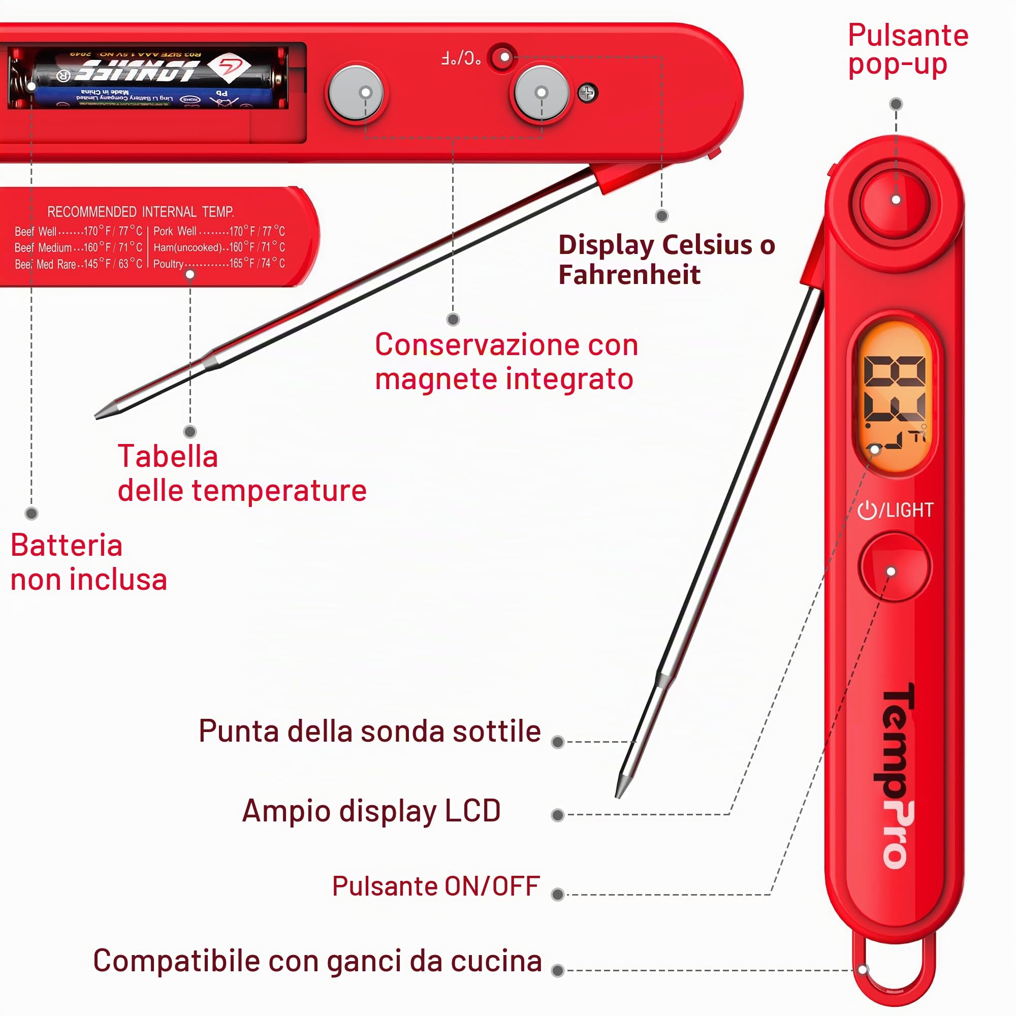 ThermoPro TP03 termometro cucina a sonda pieghevole