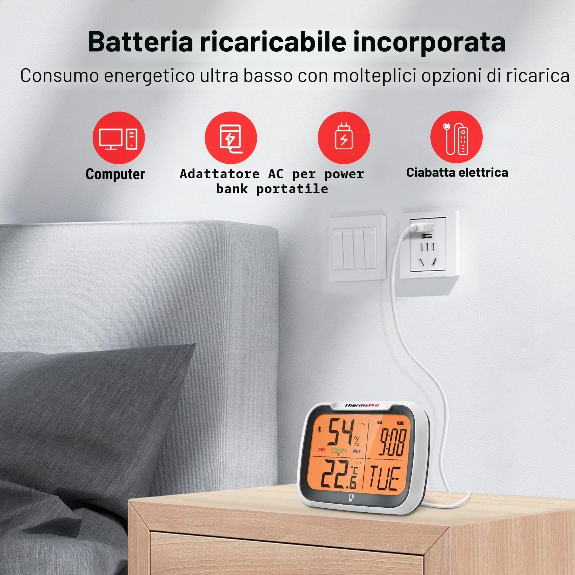 ThermoPro TP393 Termometro Ambiente Arancia Retroilluminato