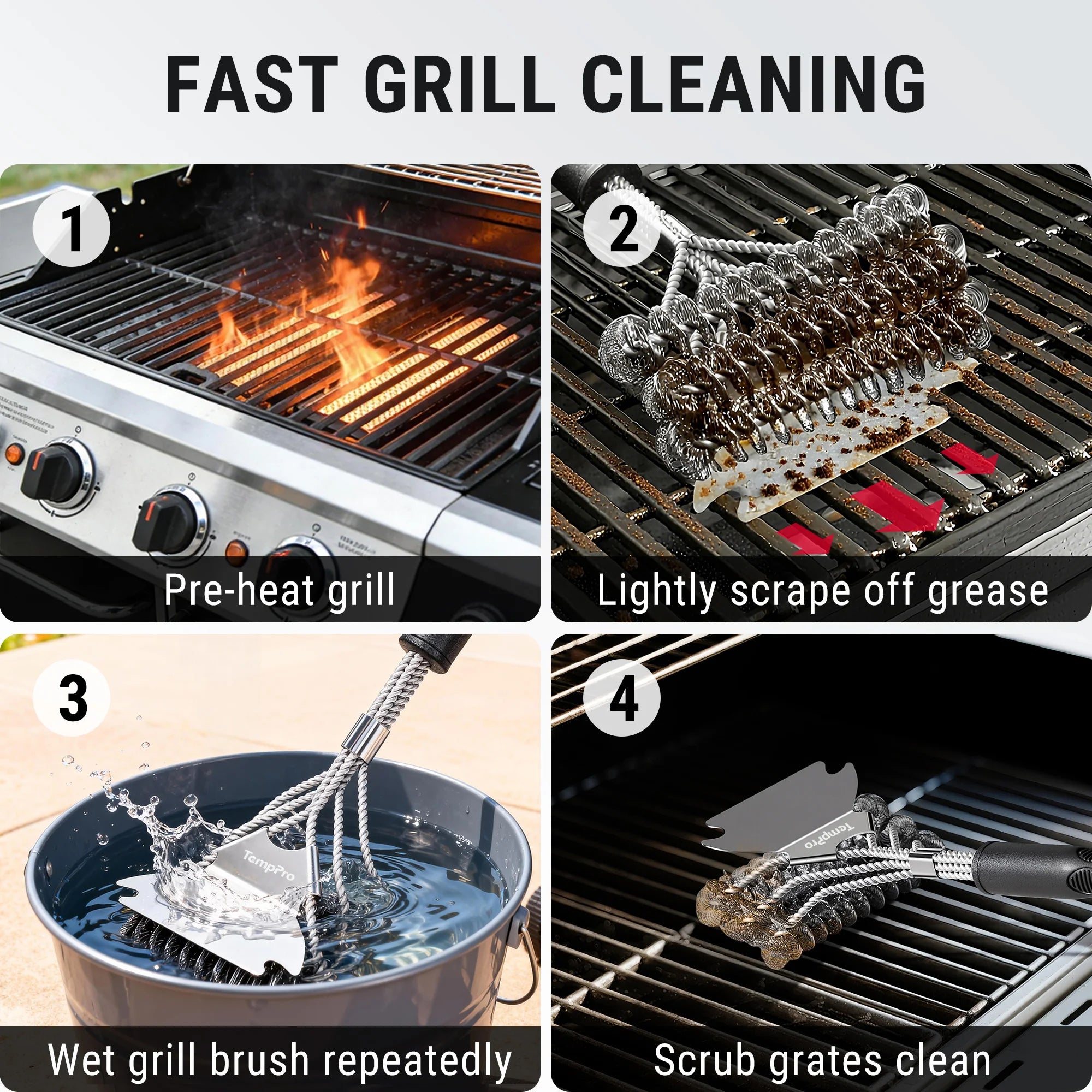 TempPro AGT300 Spazzola Grill Elica Senza Setole Raschietto