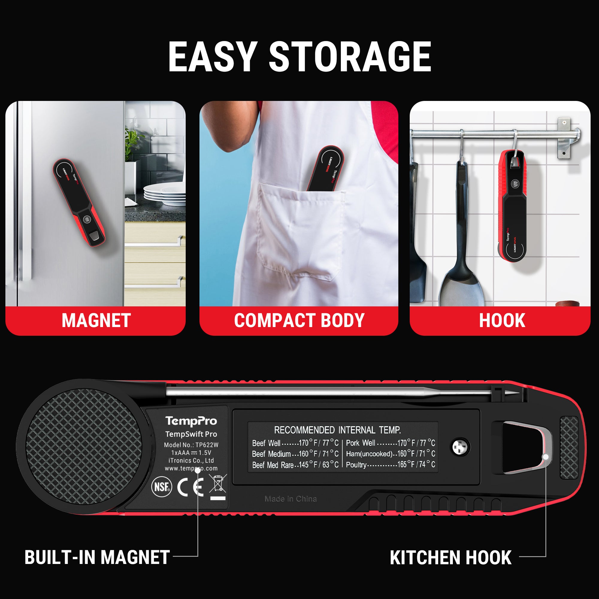 TempPro TP622W Termometro Carne Digitale Istantaneo