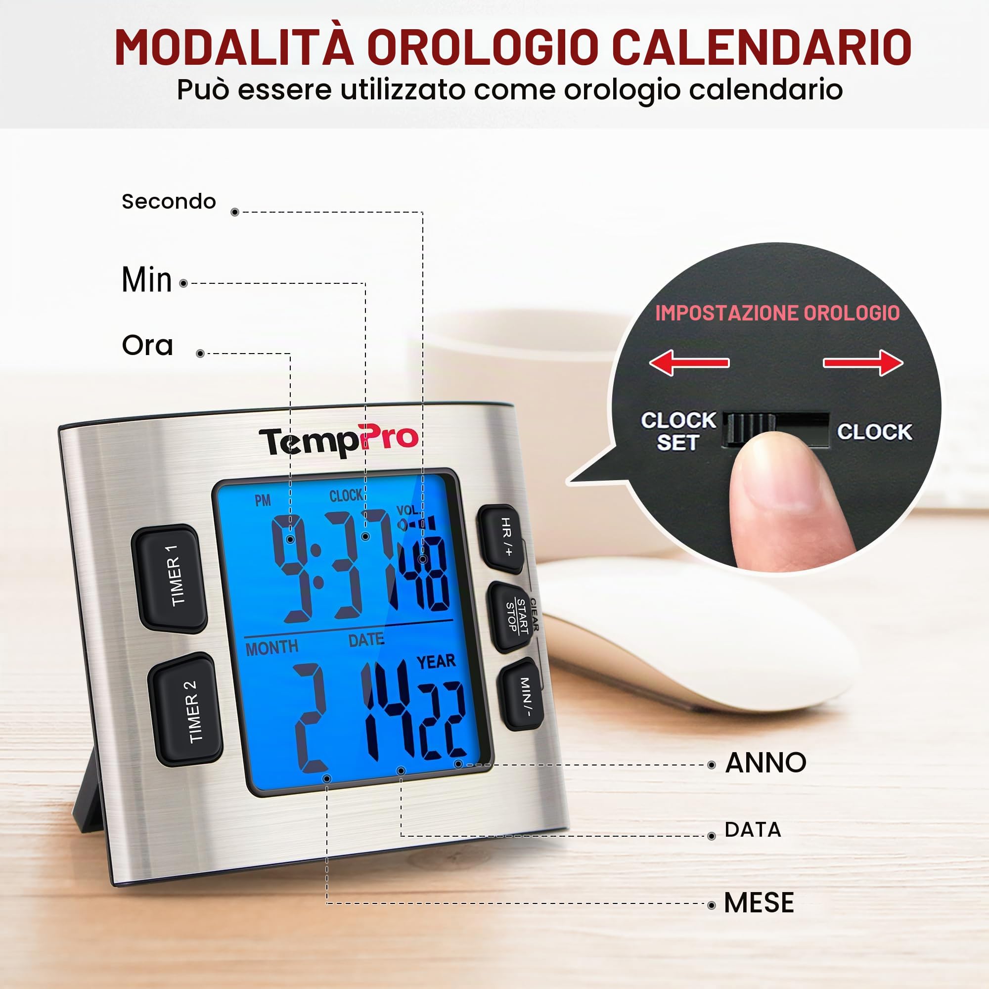 TempPro TM02 timer cucina digitale doppio acciaio aggiornata