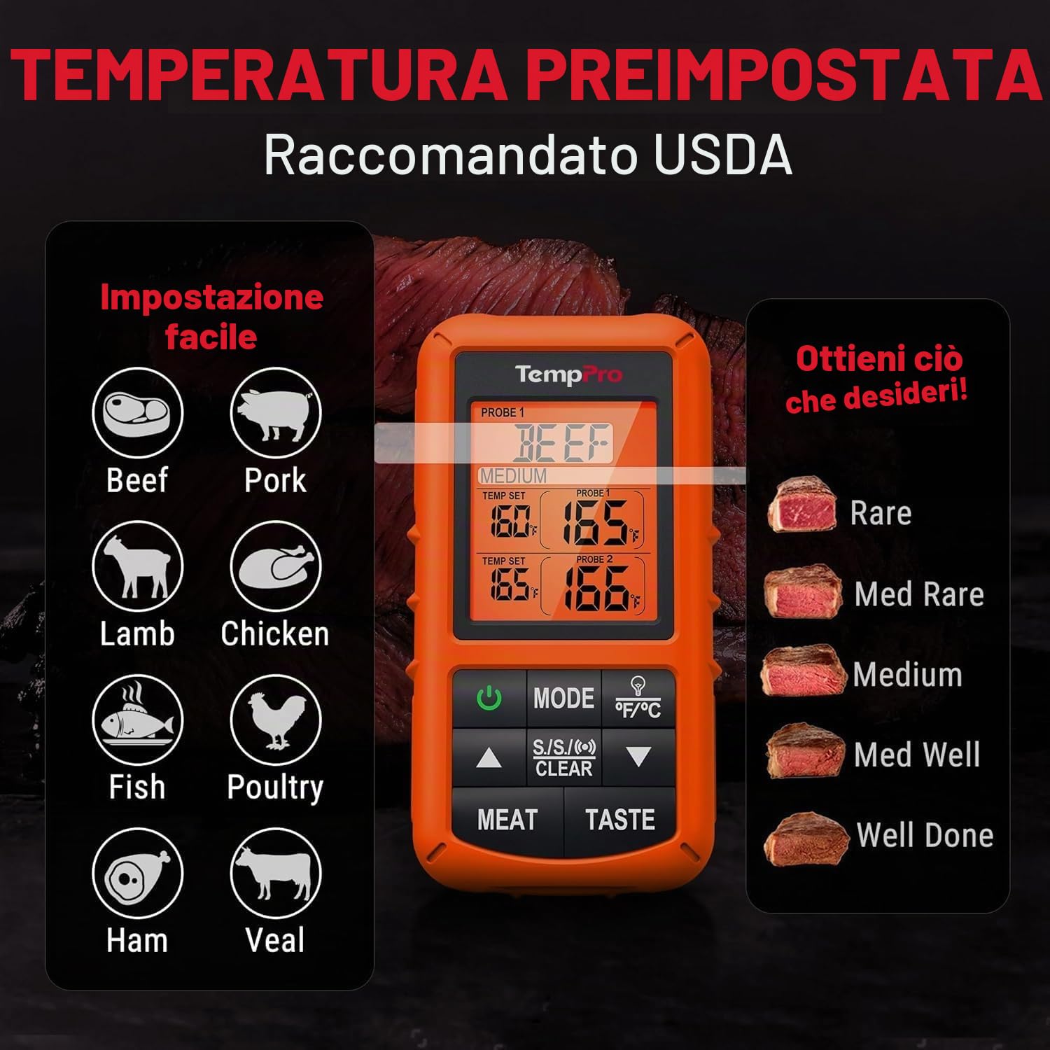 ThermoPro TP20C termometro carne wireless arancia 150 m