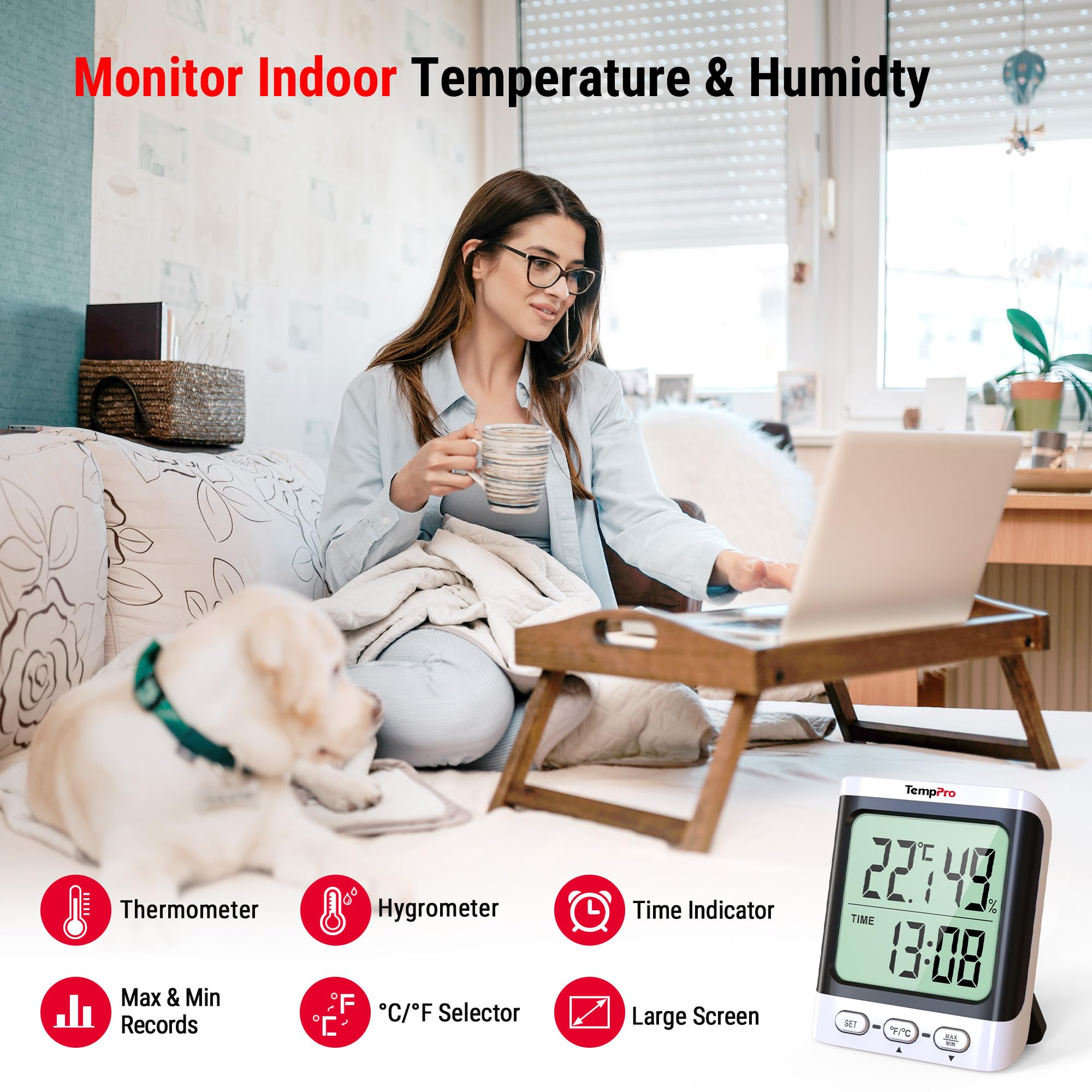 ThermoPro TP152 Termoigrometro Interno Orologio