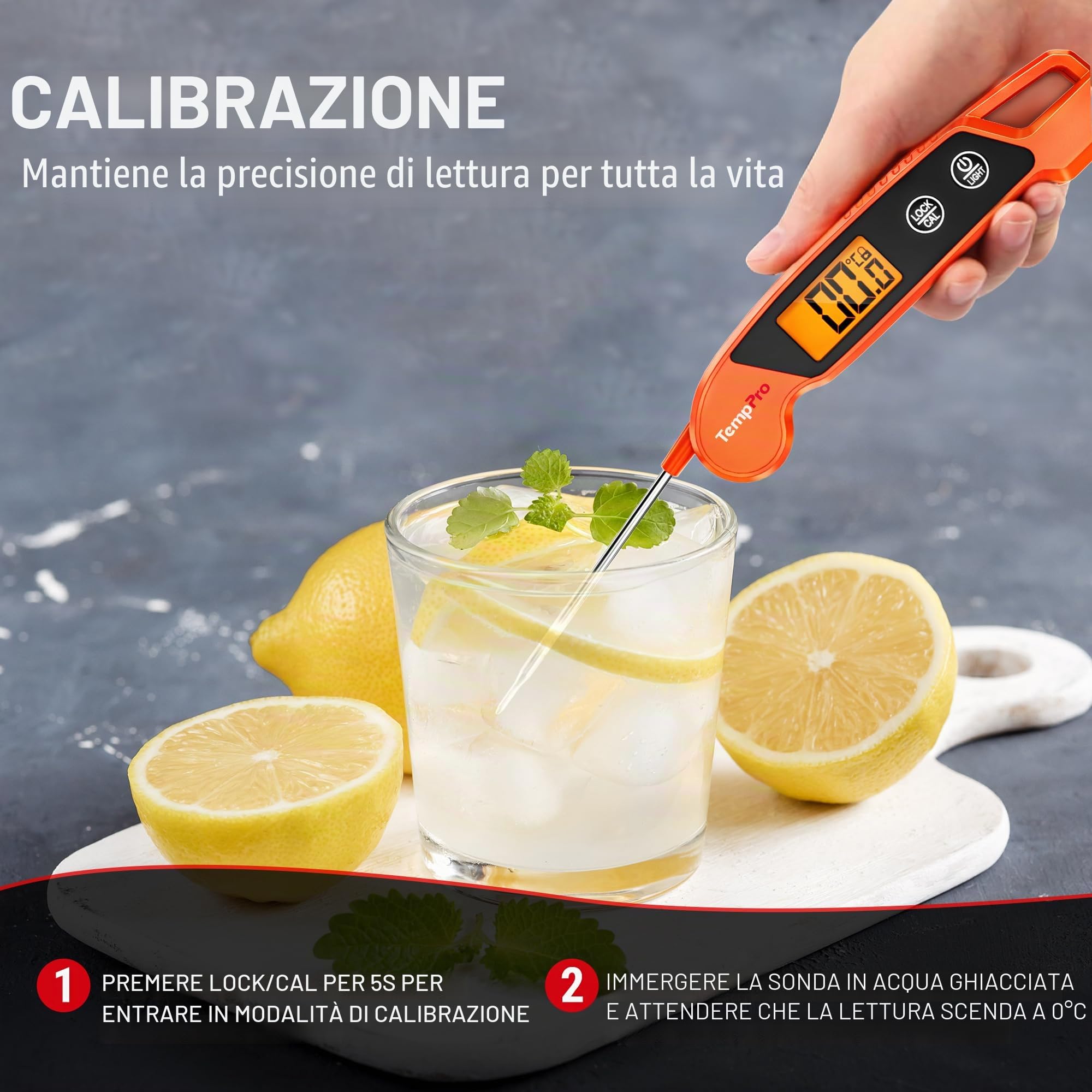 TempPro TP603 Termometro Carne Digitale Arancia IPX6