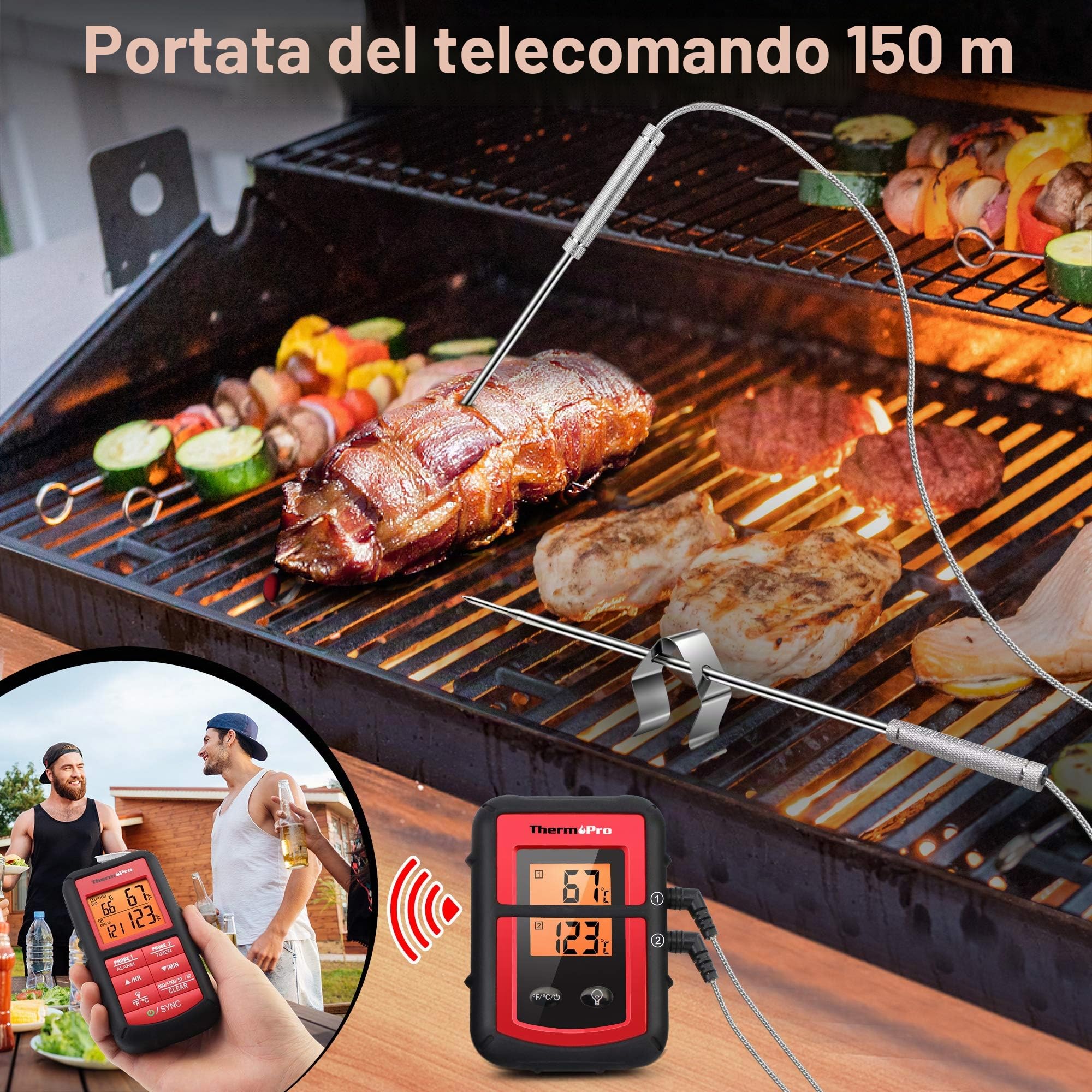 ThermoPro TP08C Termometro Carne Wireless Doppia Sonda 150 m