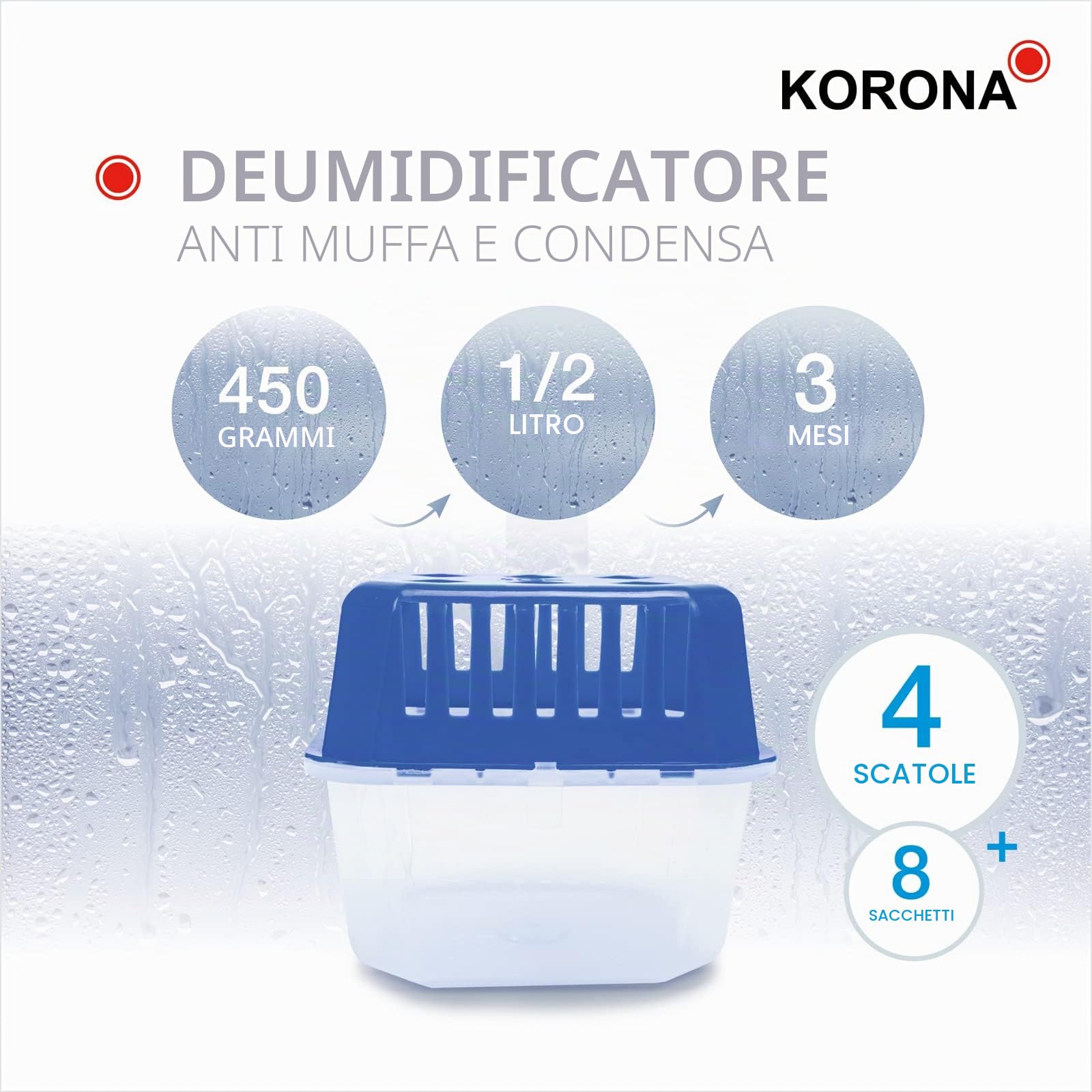 Korona 82151 Set 4 Deumidificatori 25 m² 8 Ricariche