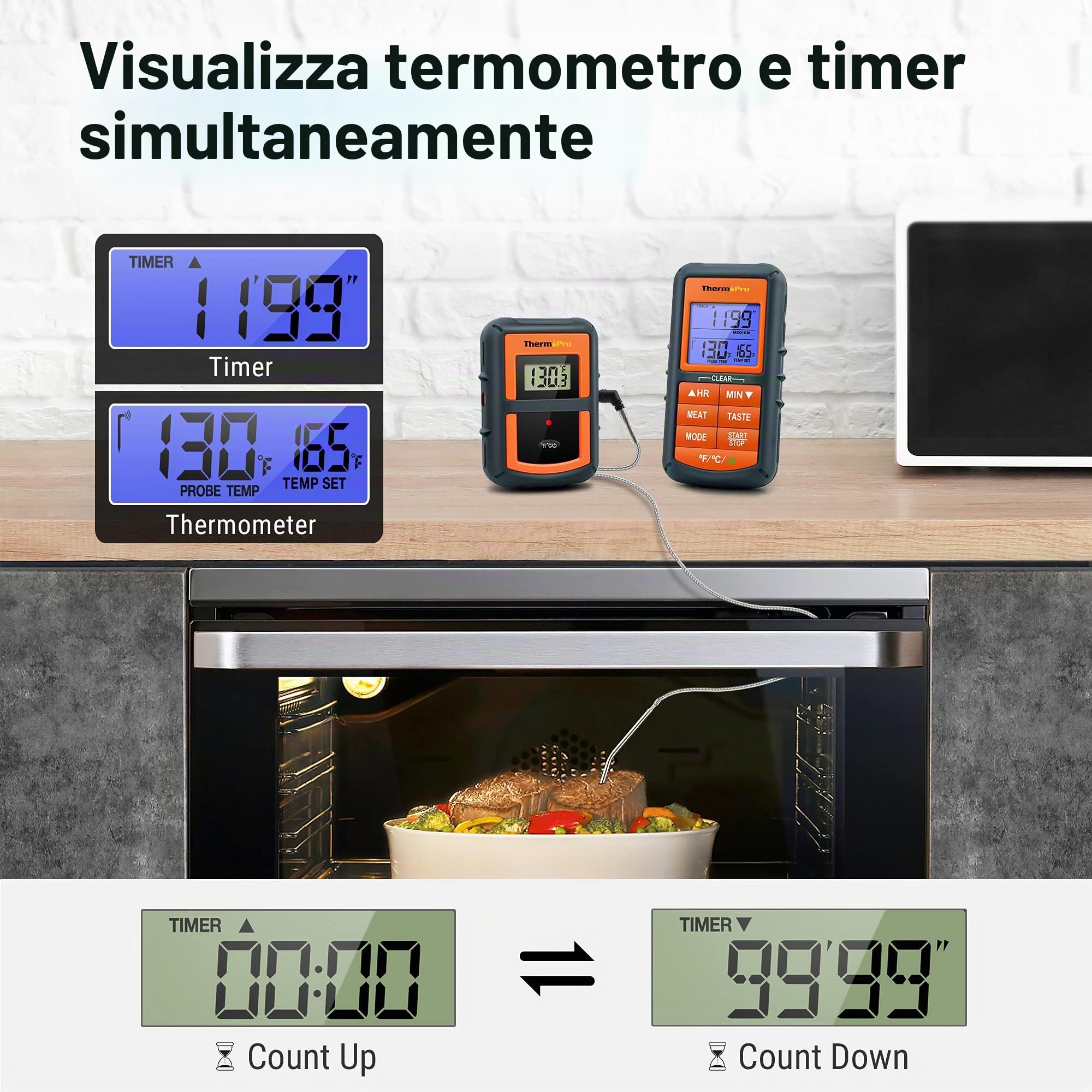 ThermoPro Termometro Carne Wireless 100 Metri LCD