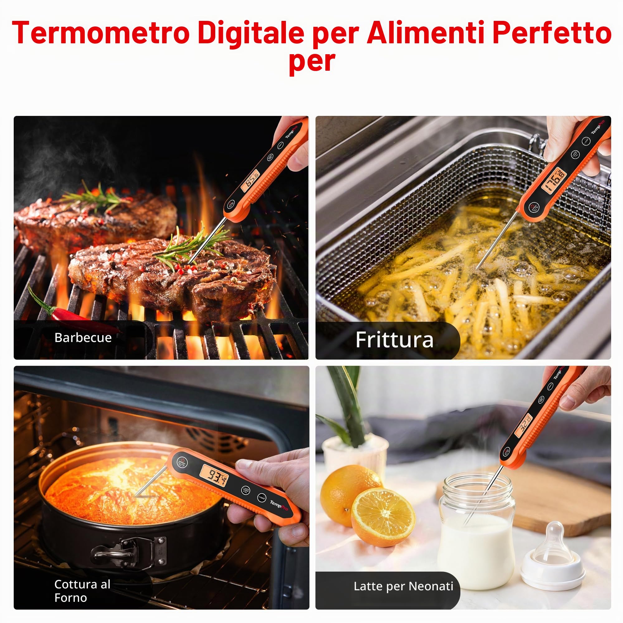ThermoPro TP03H termometro carne arancione pieghevole