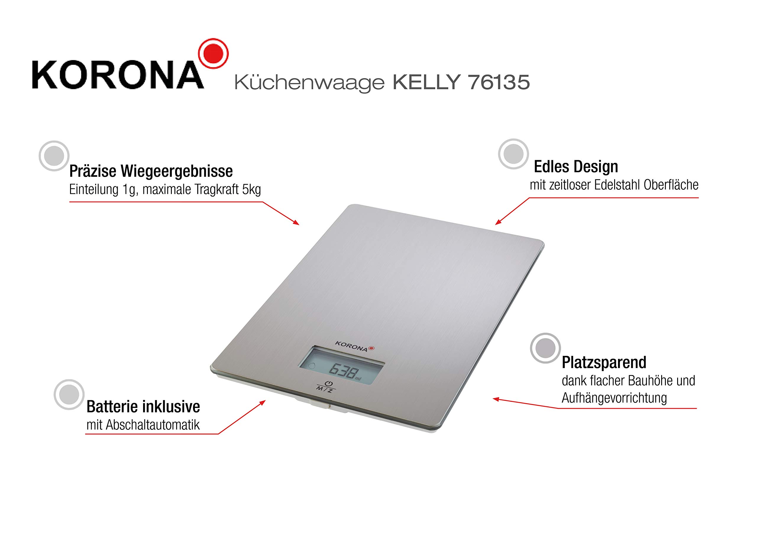 Korona Kelly 76135 bilancia cucina acciaio inox 5 kg