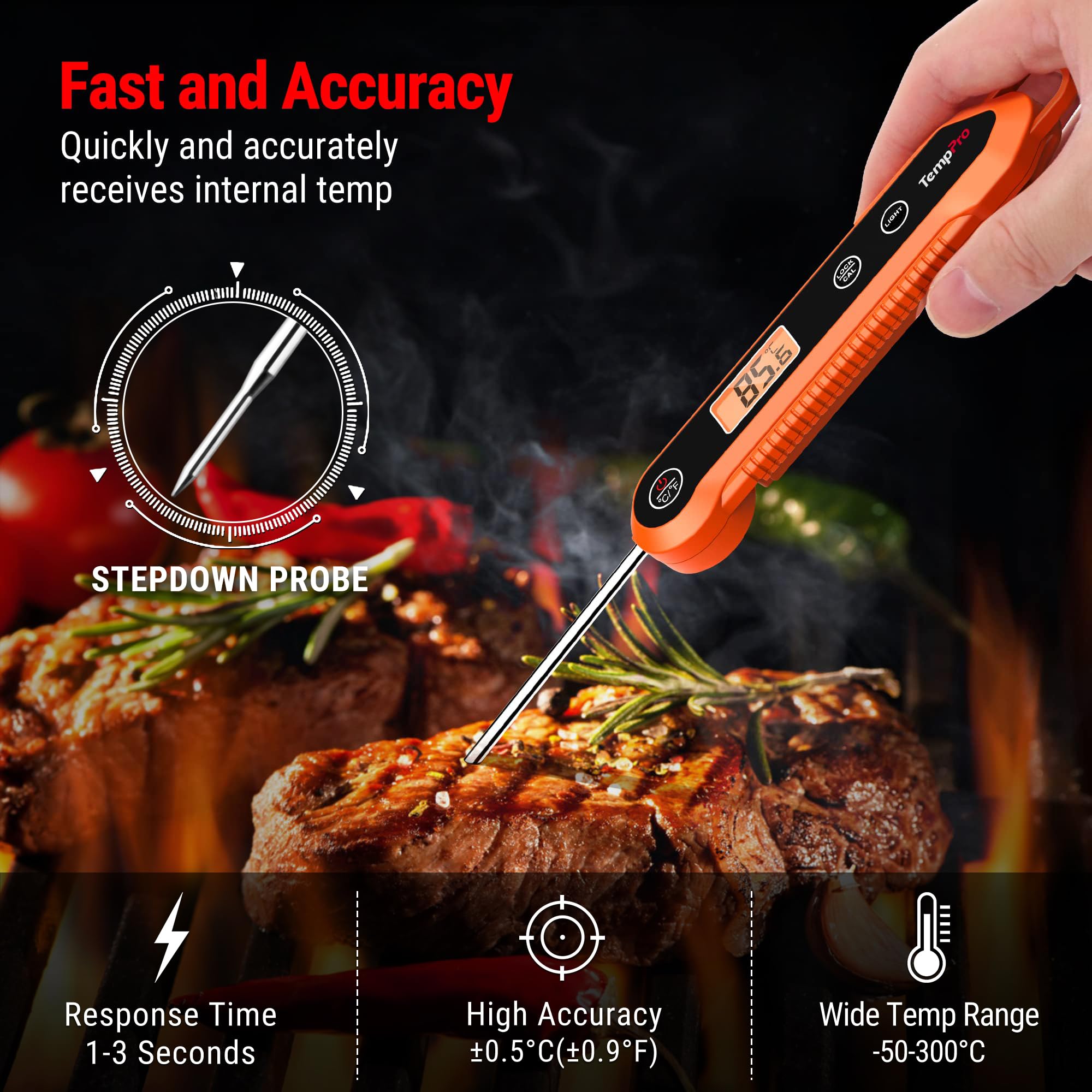 ThermoPro TP03H termometro carne arancione pieghevole