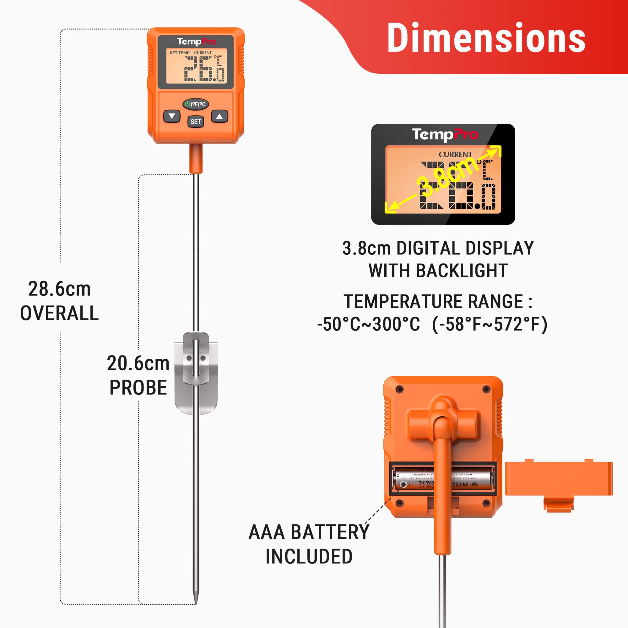 ThermoPro TP511 Termometro Digitale 300°C con Clip