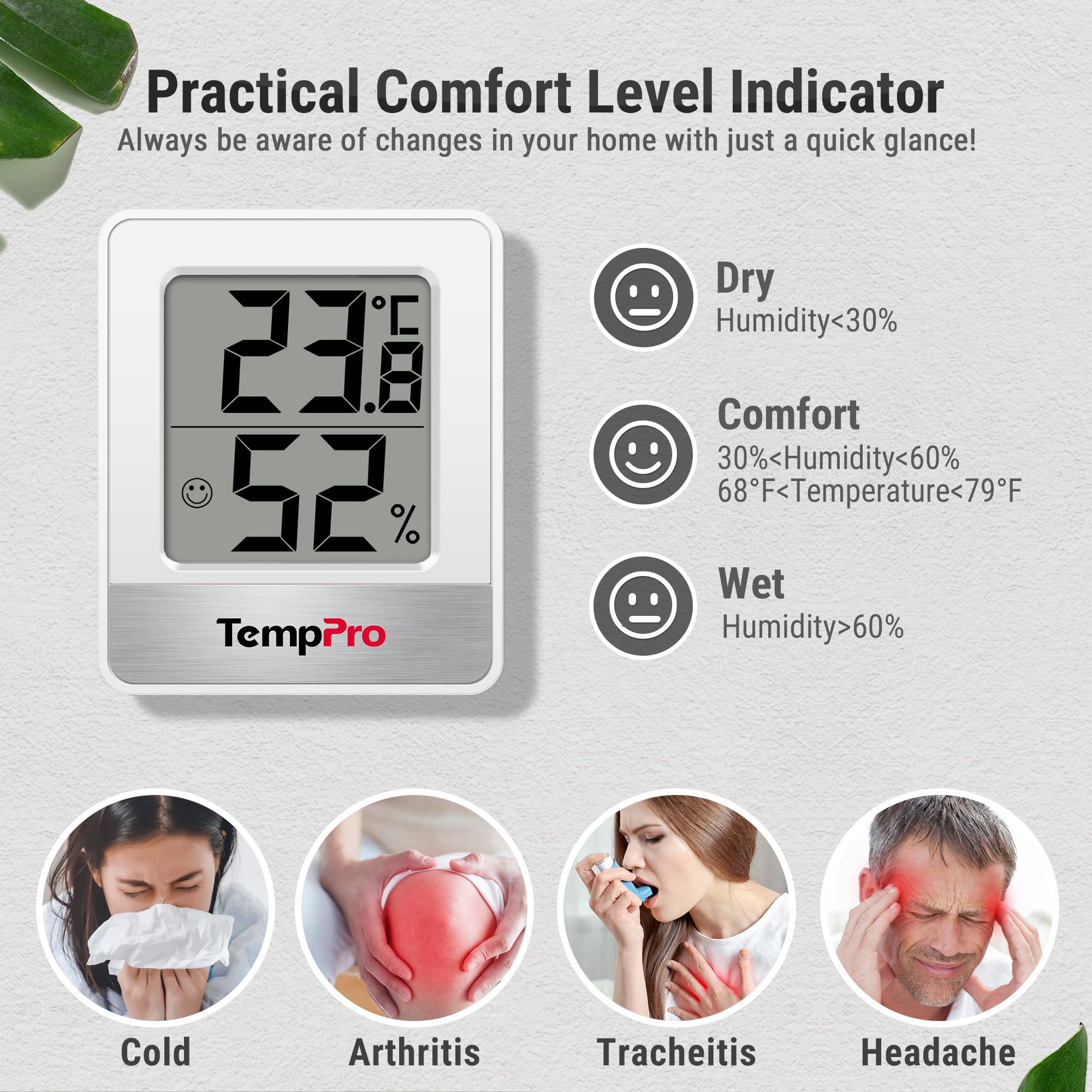 TempPro TP49 termoigrometro digitale bianco sensore comfort