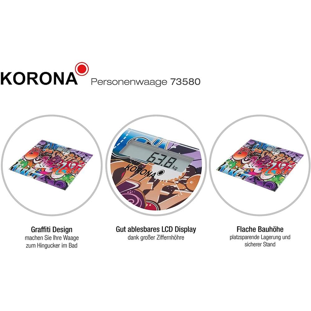 Korona 73580 Toni Bilancia pesapersone vetro graffiti 180 kg