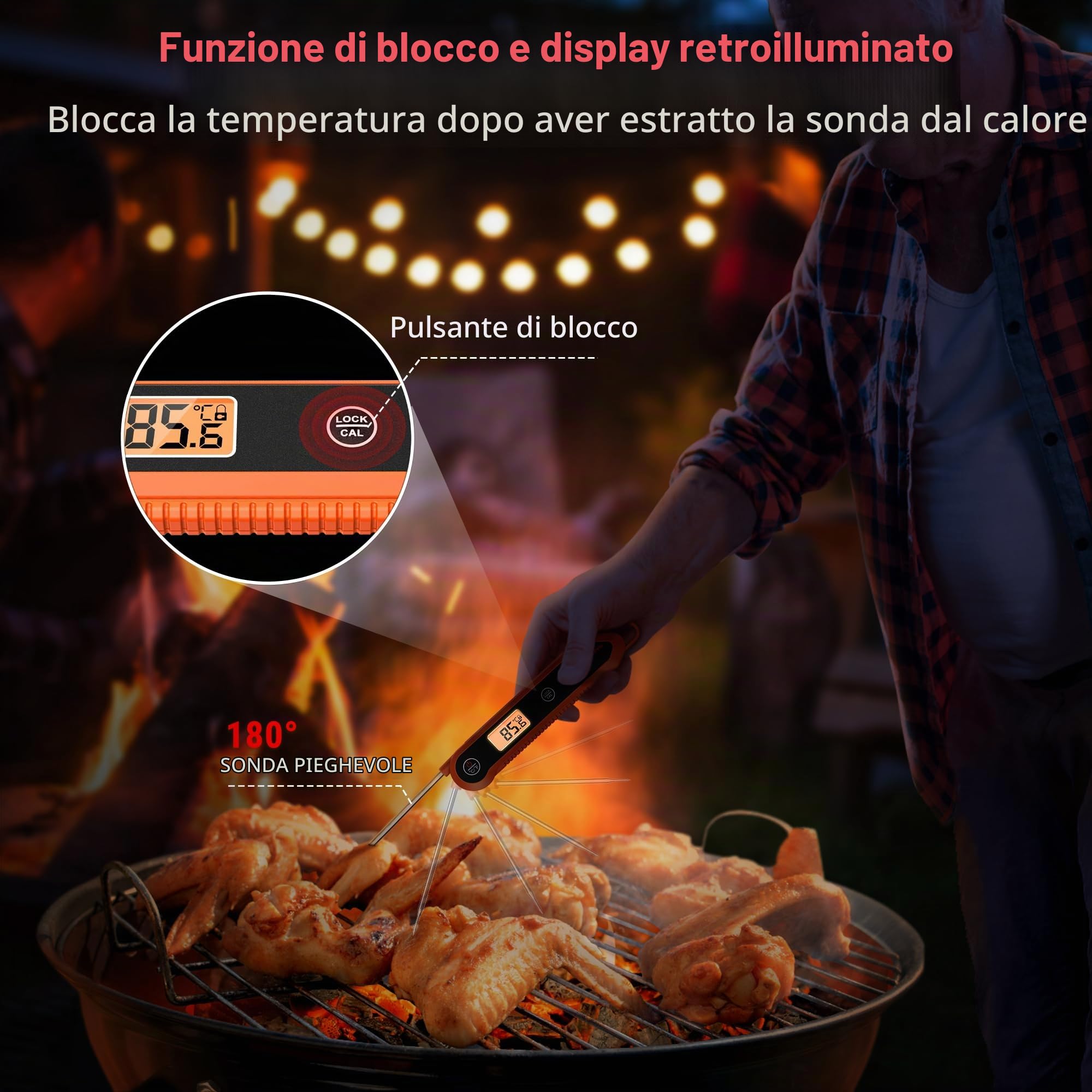 ThermoPro TP03H termometro carne arancione pieghevole