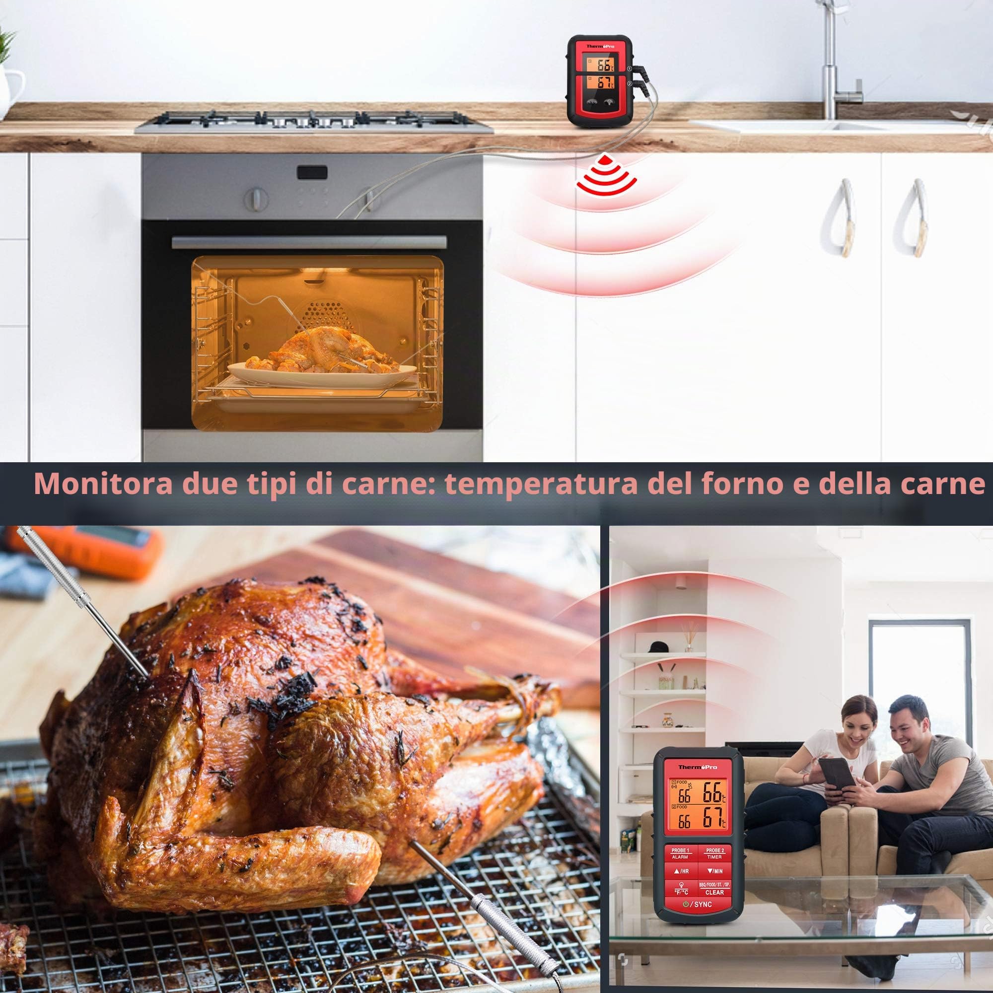 ThermoPro TP08C Termometro Carne Wireless Doppia Sonda 150 m
