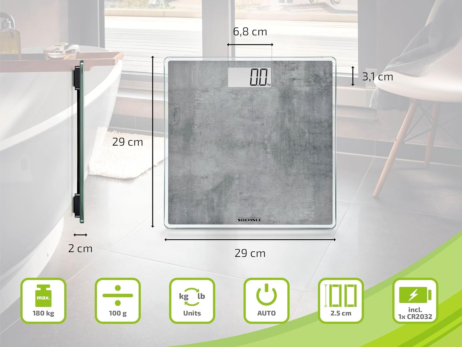 Soehnle Style Sense Compact 300 Bilancia Grigio Cemento