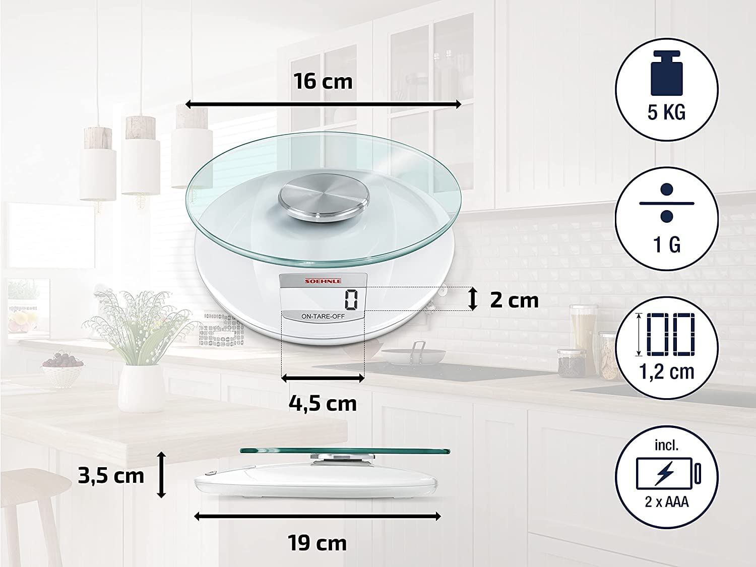 Soehnle Roma bilancia cucina digitale Bianco 5 kg 1 g