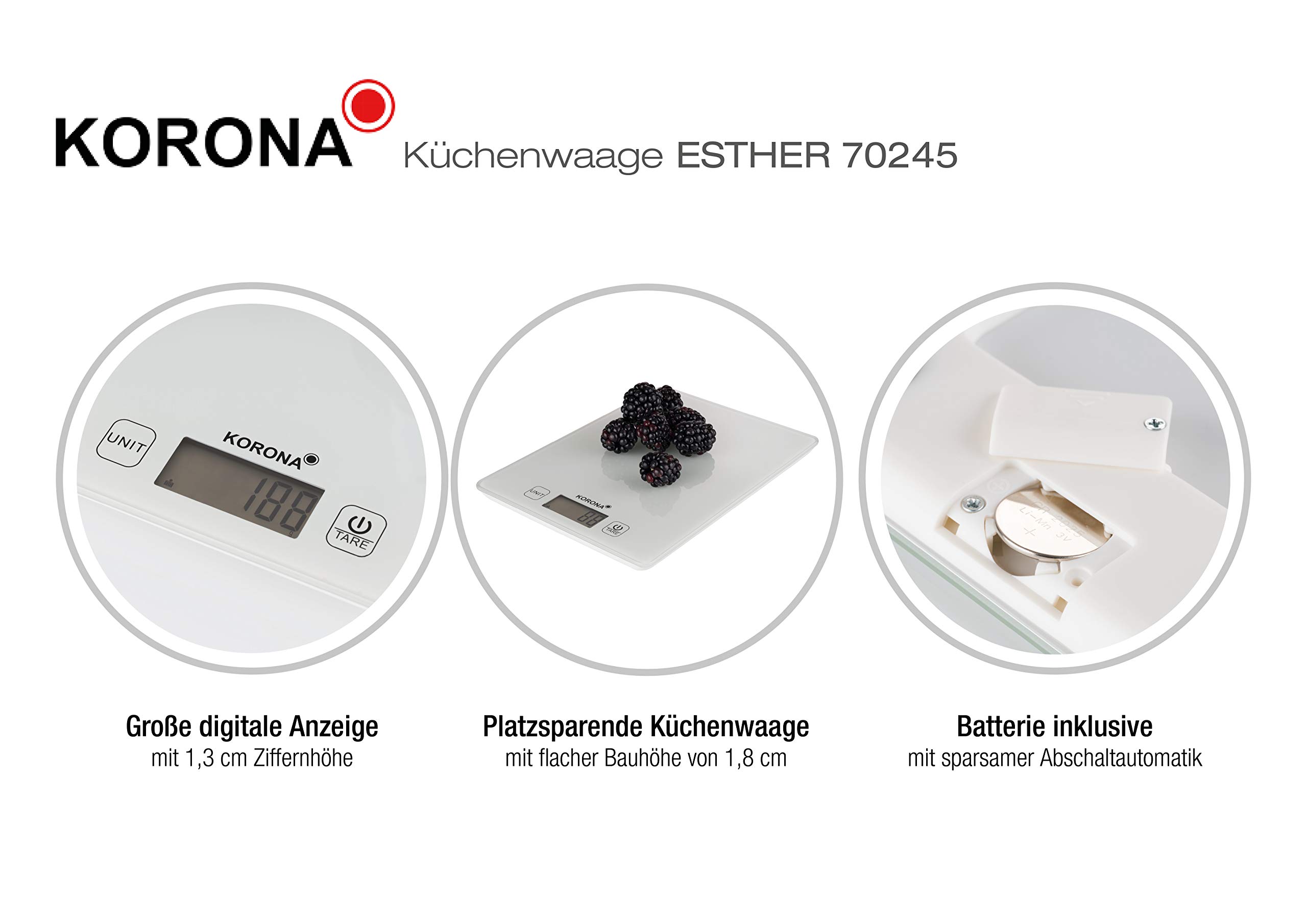Korona Esther 70245 bilancia cucina 5 kg bianca vetro