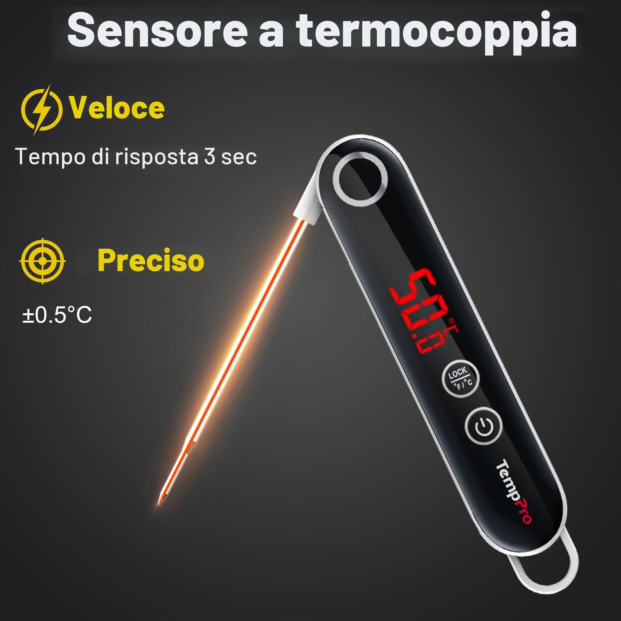 ThermoPro TP18 Termometro Carne Digitale Pieghevole 3 Secondi