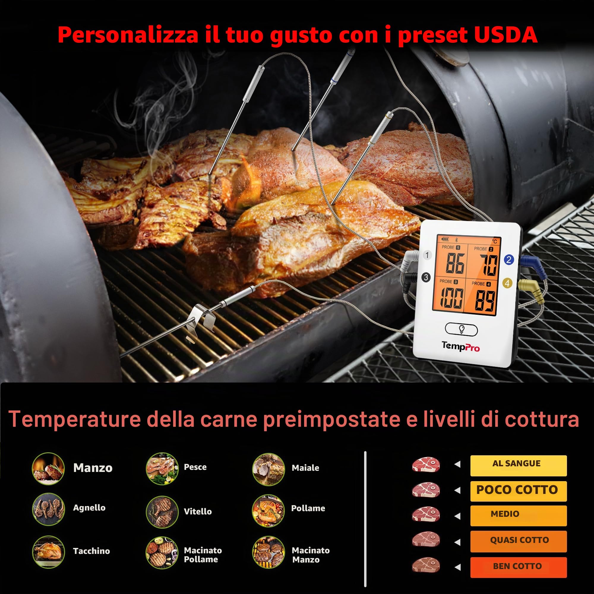 ThermoPro TP25 Termometro Carne Bluetooth 4 Sonde