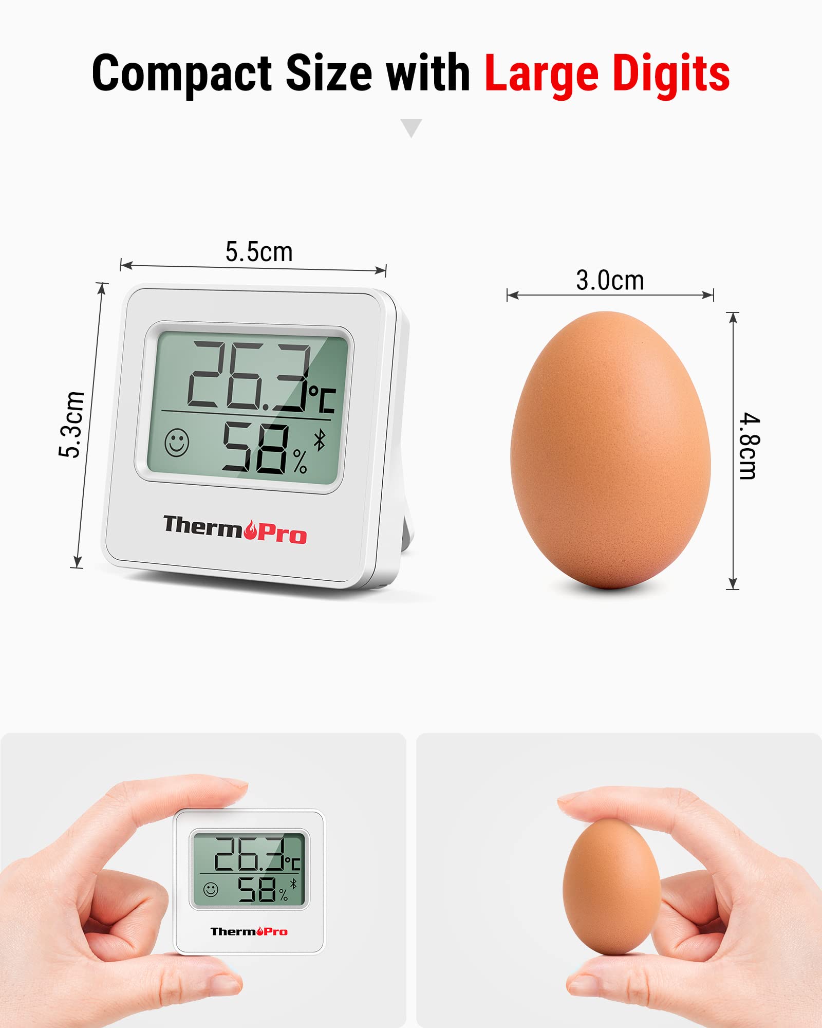 ThermoPro TP357 Termoigrometro Bluetooth 3 Pezzi con App