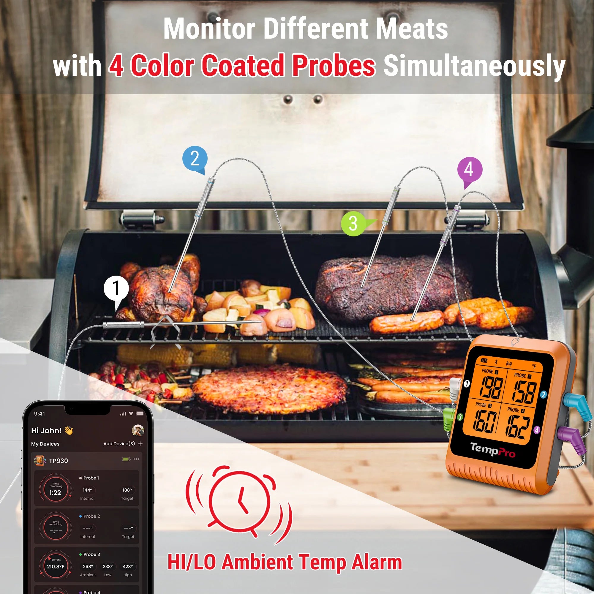 TempPro TempSync Pro TP930 Termometro Carne Wireless 4 Sonde