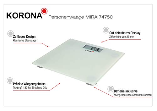 Korona Mira 74750 bilancia pesapersone vetro bianca 180 kg