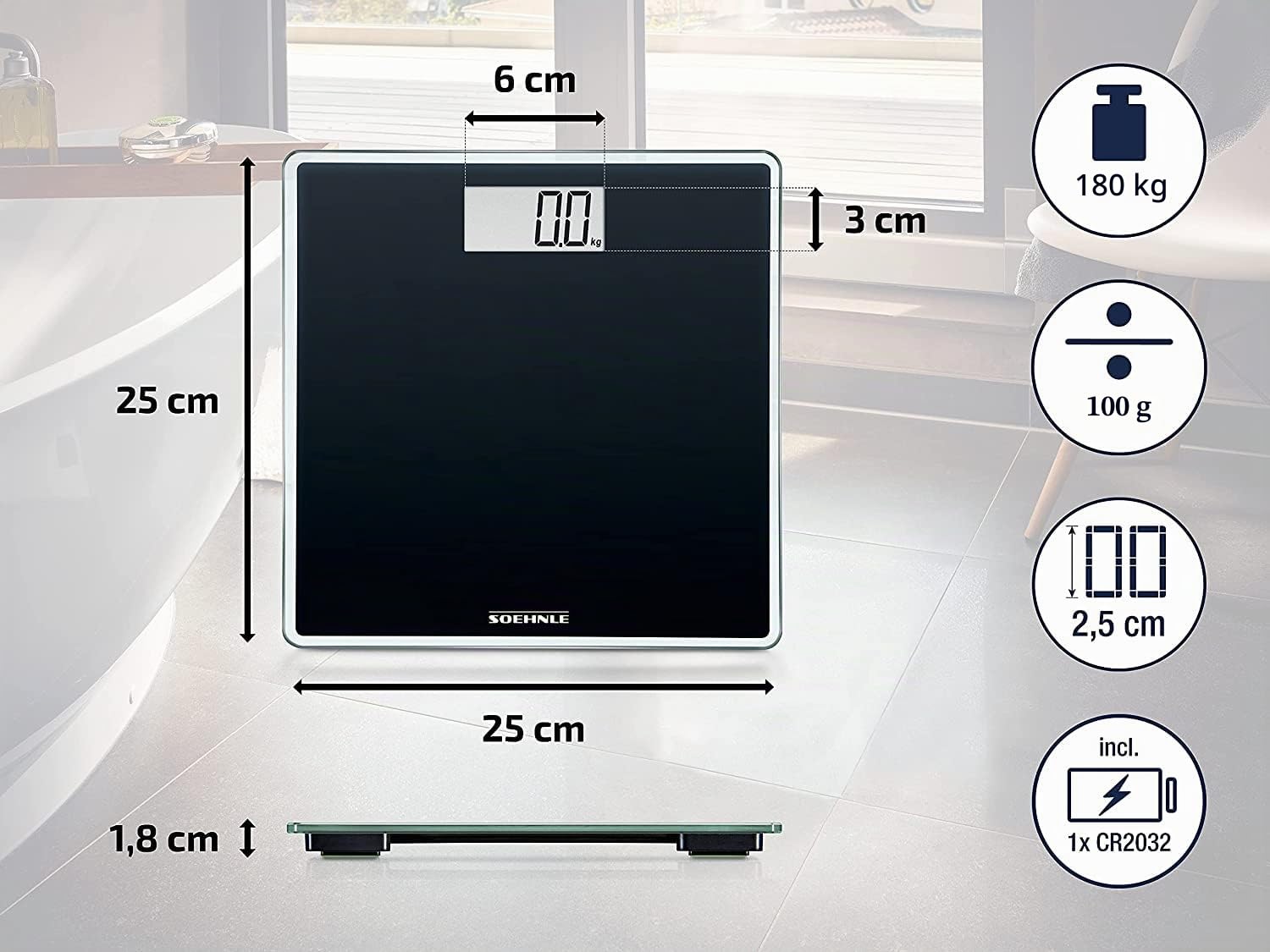 Soehnle Style Sense Compact 100 bilancia pesa persona nero 180 kg
